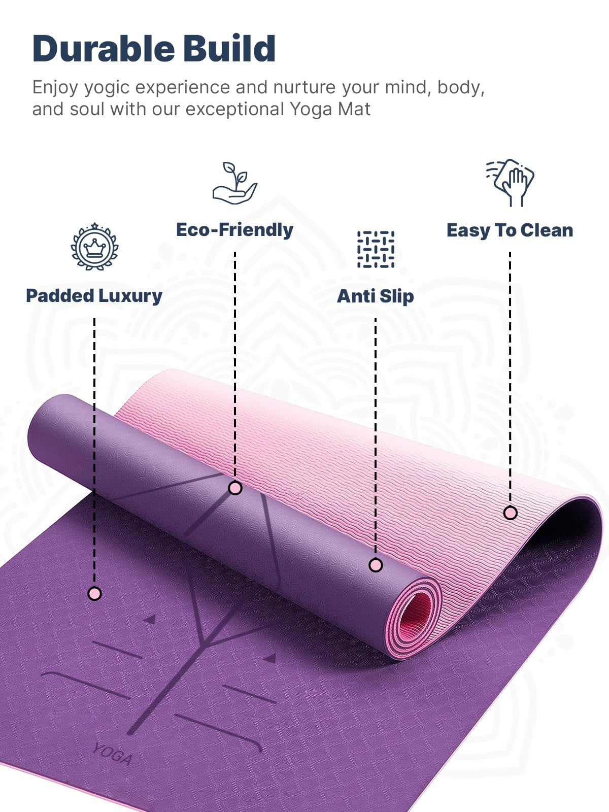 Yoga Mat 6mm Thick, Non-Slip Lightweight Exercise Mat with Carry Strap and Bag, Supportive Pilates and Gym Mats for Home Use, Ideal for Yoga, Stretching, Meditation and Floor Workouts