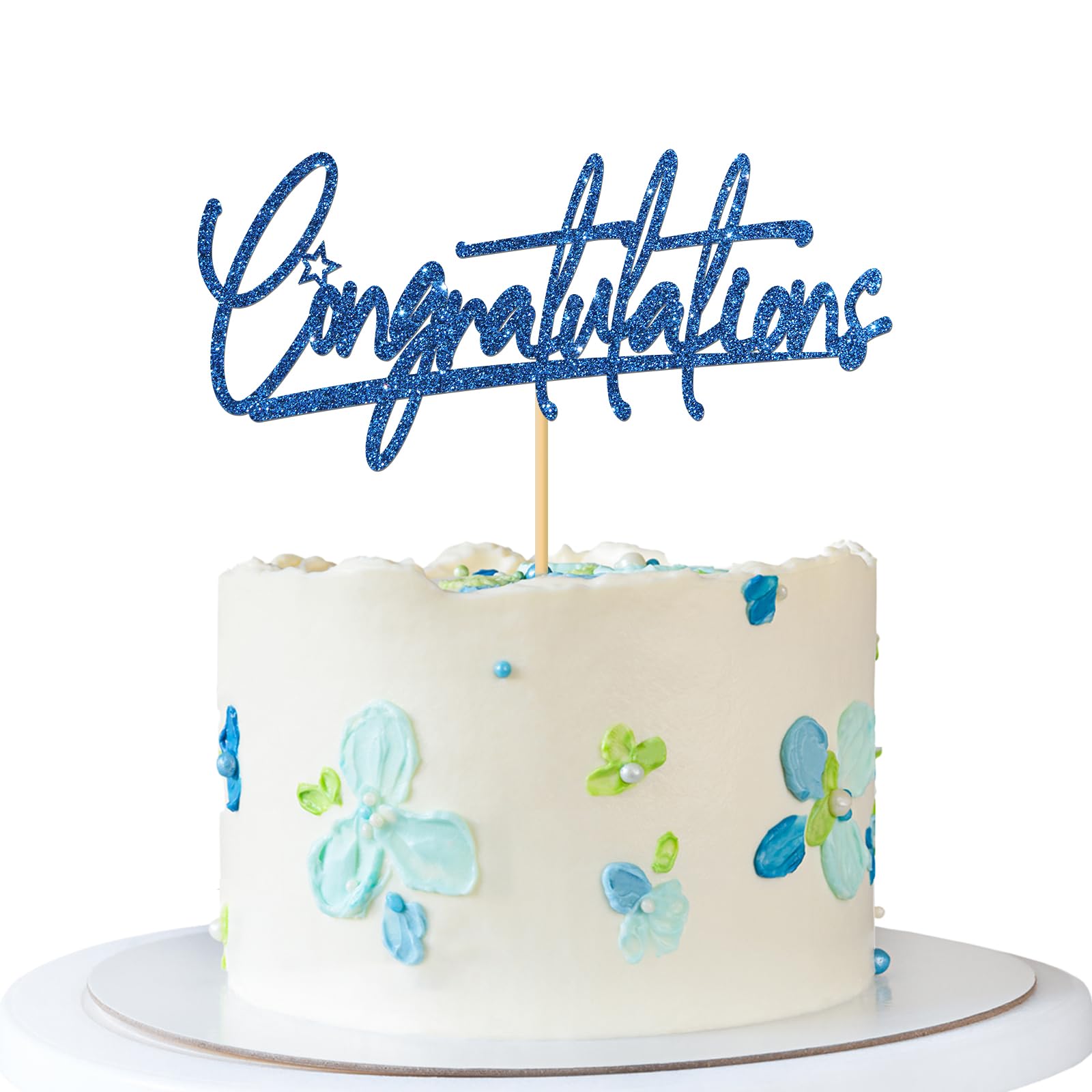Congratulations Cake Topper - Graduation Cake Supplies - Retirement Wedding Birthday Anniversary Farewell Baby Shower Bridal Shower Party Decorations - Navy Blue Glitter