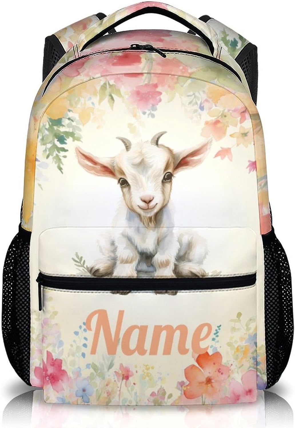 Goat Toddler Backpack, Custom Kids Backpack, Personalized Goat Backpacks for Girls 3-10, Preschool Elementary Kindergarten Schoolbag, 17 Inch Cute Bookbags for School Travel Camp