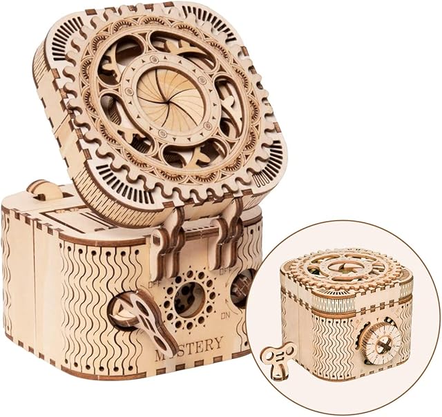 RoWood 3D Wooden Puzzle Treasure Box Model Kits for Adults to Build, Puzzle Box Combination Lock Mechanism, Treasure Chest Gifts for Christmas/Birthday