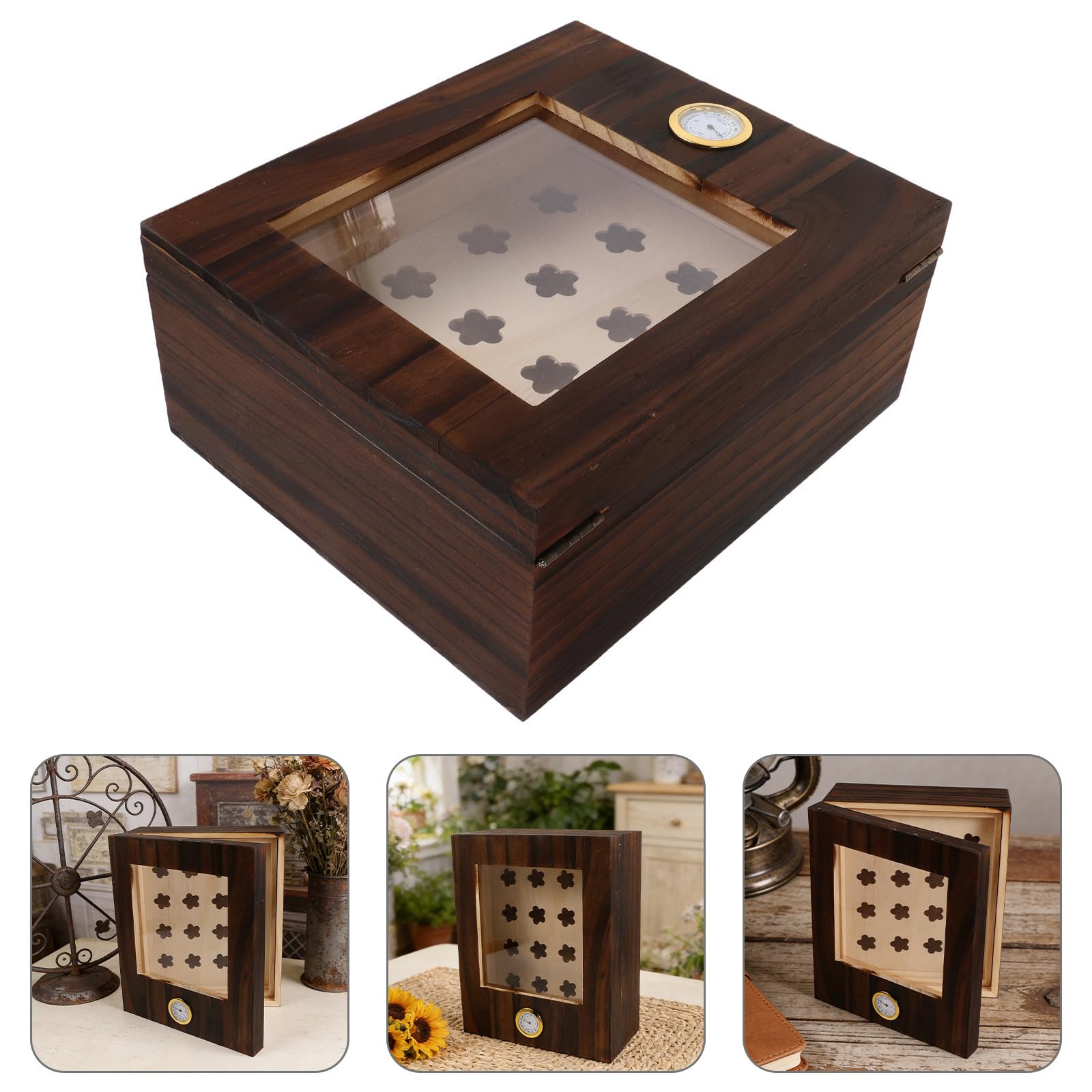 INOOMP Humidor da Viaggio in Legno con Igrometro e Umidificatore Portatile, Scatola per Sigari Doppio Strato con Vassoio Interno e Divisore per Uso Bar e Casa