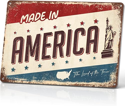 Letreros de metal vintage hechos en América, decoración retro de garaje para hombre, tienda de cueva, 12 x 8 pulgadas