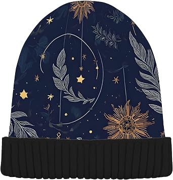 ALAZA Golden Star Moon Leaves Beanies Hats Men Knit Hats Winter Hat Warm Women Soft Lightweight
