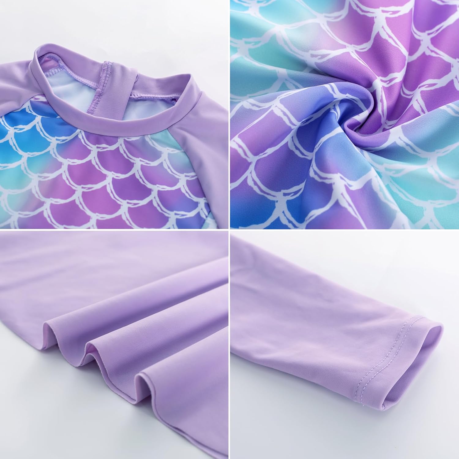 GRACE KARIN Girls Long Sleeve Swimsuit Mermaid Bathing Suit Rash Guard Swimwear 4 Piece Size 5-12 - Image 5