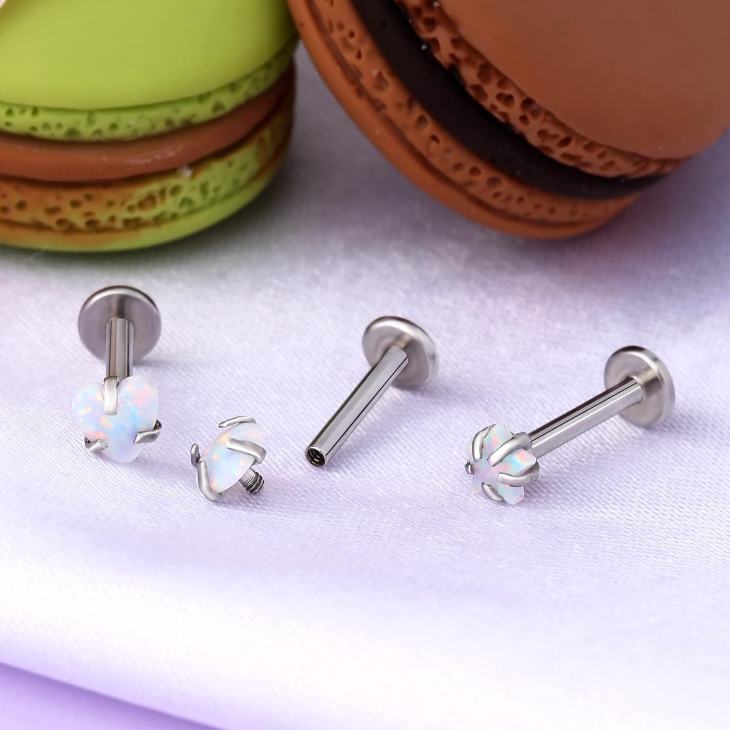 Melighting 3PCS Labret Piercing 16G Surgical Steel Lip Rings Opal with Star Heart Helix Earring Studs Internally Threaded Labret Stud Tragus Piercing Jewelry - Image 5