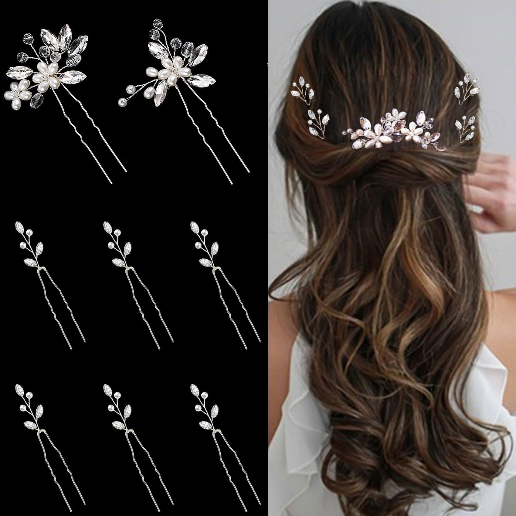 Amazon.com : Yandino 8 Pieces Wedding Hair Pins for Bridal Silver ...