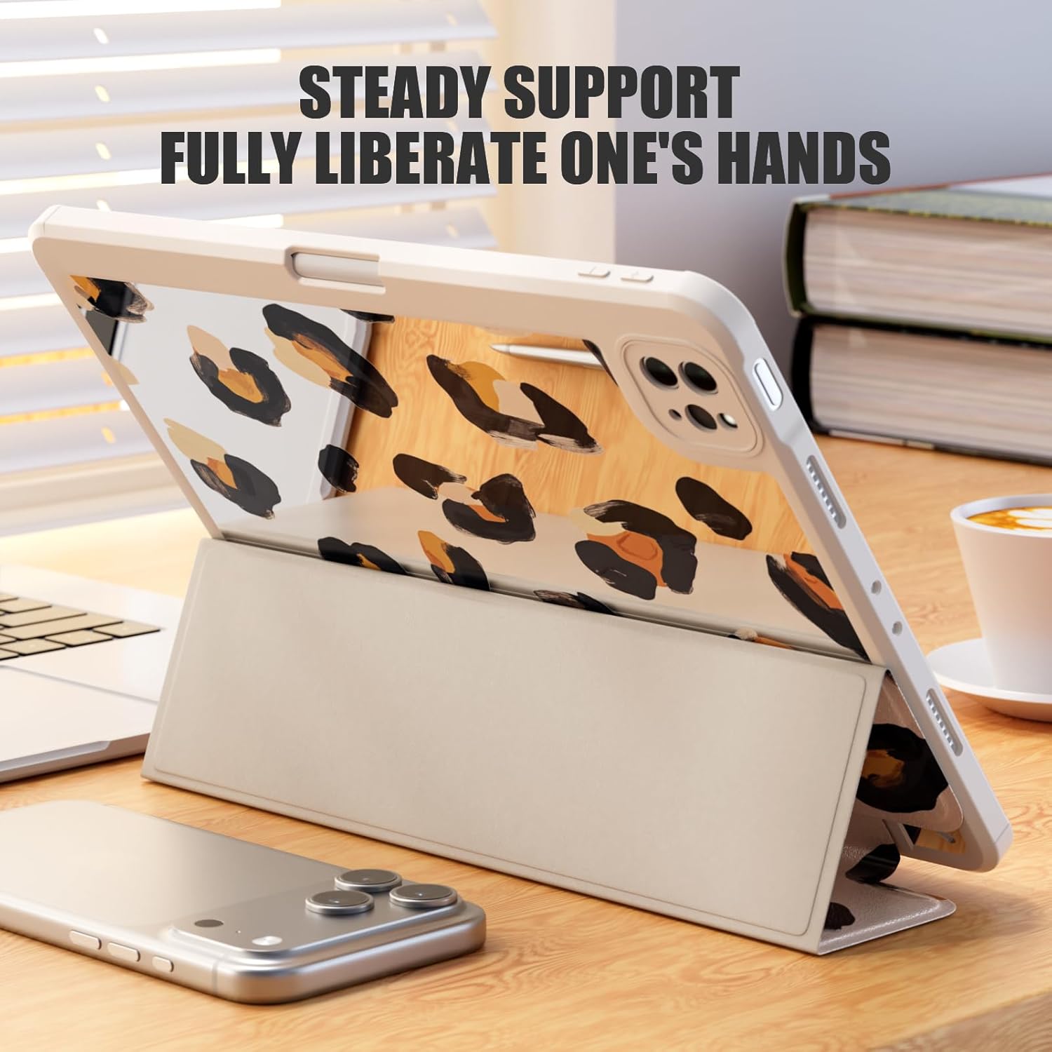 Tablet Case for iPad Pro 13 Inch M4 2024 13 inch Lightweight Protective PU Tri-fold Stand Cover, Leopard Print Shockproof Slim Back Tablet Cover