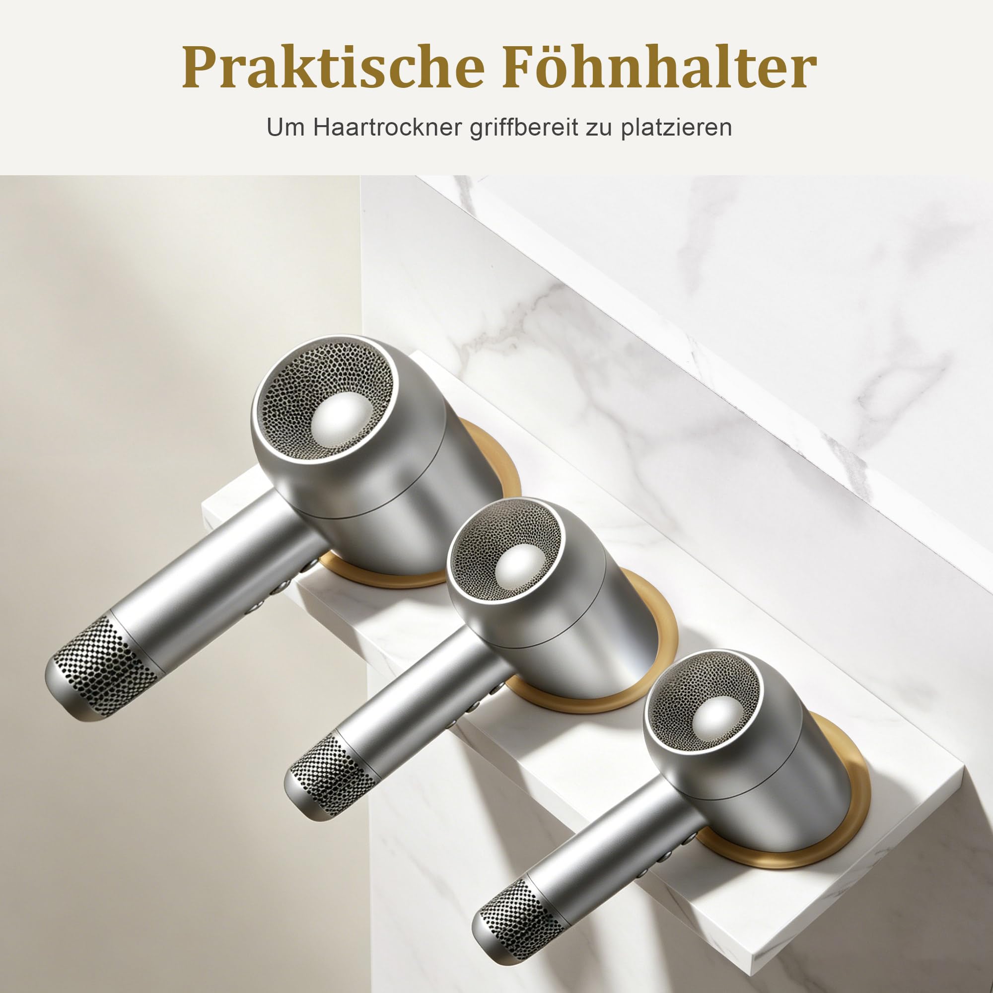 BarberPub Friseurwagen mit 3 Schubladen & 2 Schränken, Beauty Salon Trolley mit 3 Föhnhaltern, 39x58x90cm, Weiß-Gold