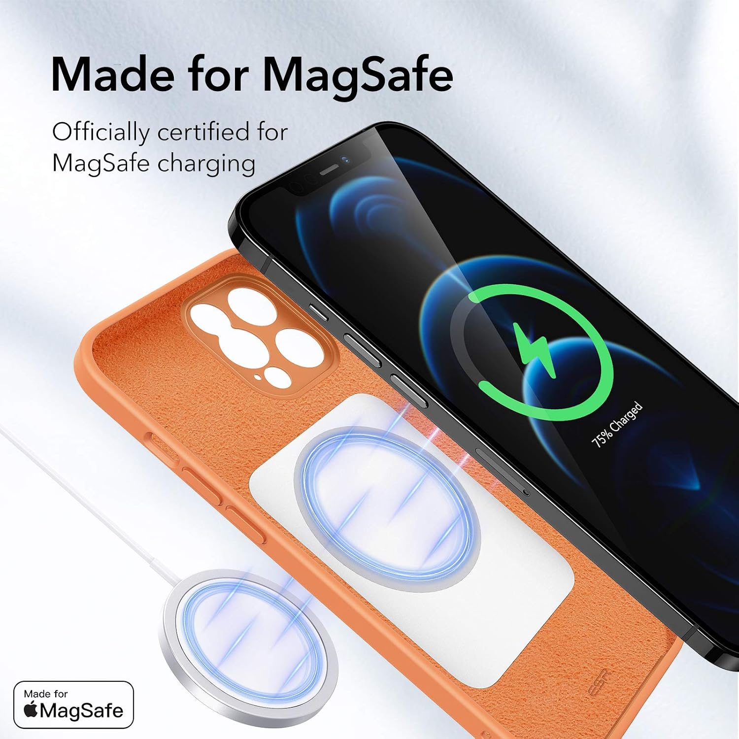 ESR Cloud Soft Case with MagSafe Compatible with iPhone 12 Pro Max Case (2020) (6.7-Inch), Made for MagSafe Certified Liquid Silicone Hybrid Case with Camera Guard Pro, Kumquat