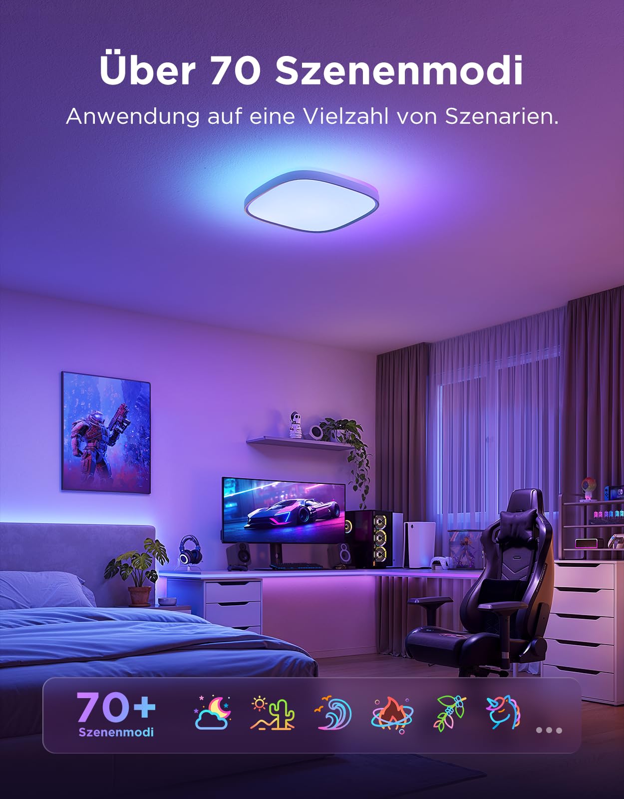 Govee Deckenlampe RGBIC Smart, 24W LED Deckenleuchte dimmbar, 2400LM Deckenlampe Schlafzimmer Kompatibel mit Matter, Alexa & Google Home mit 16 Millionen DIY Farben, für Wohnzimmer Küche Flur, 30cm