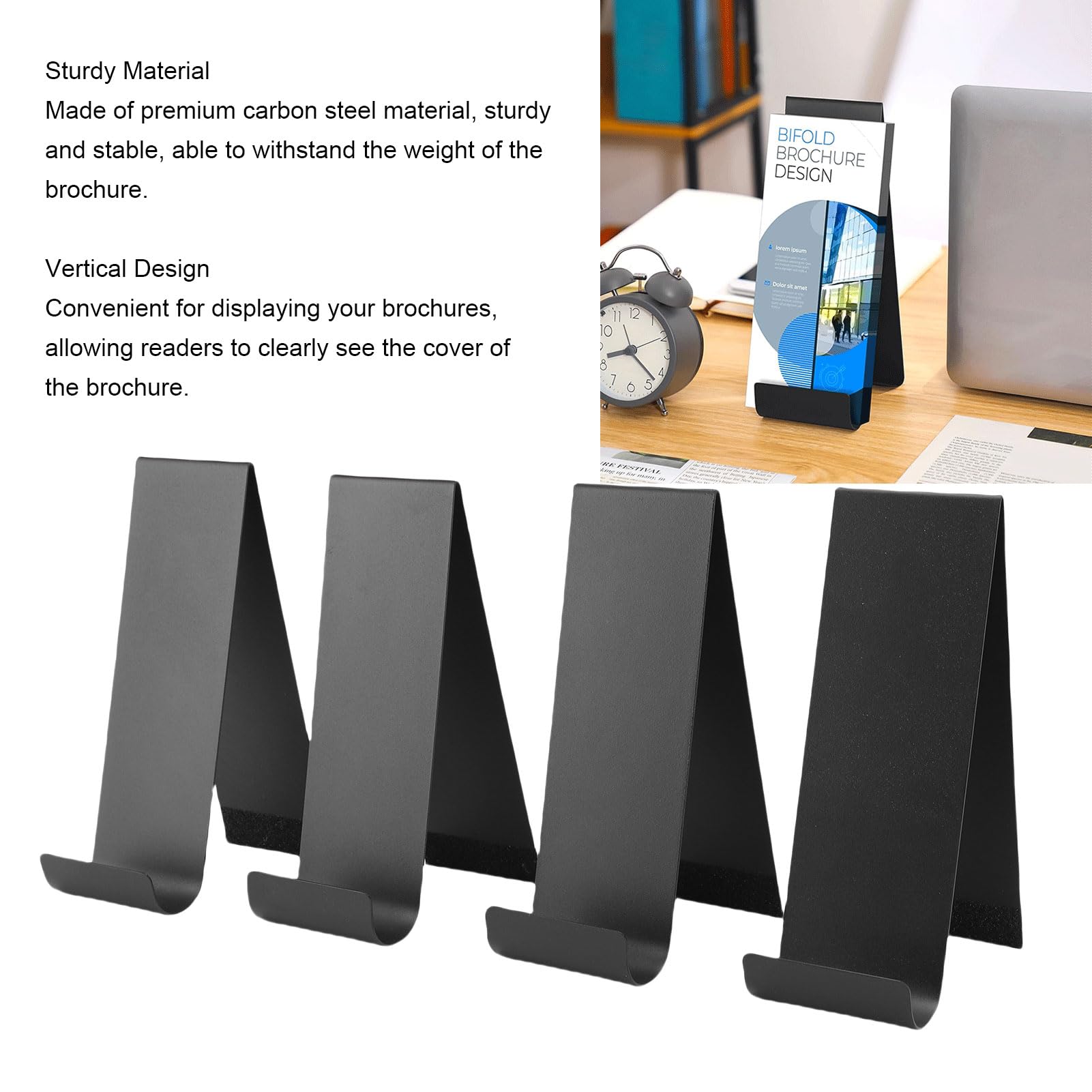 Yosoo Health Gear Stand per Display in Brochure in Metallo da 4 Pacchetti, Organizzatore di Letteratura da Tavolo Verticale per Negozi e Fiere, Supporto per Volantini per Controsoffitto Nero per