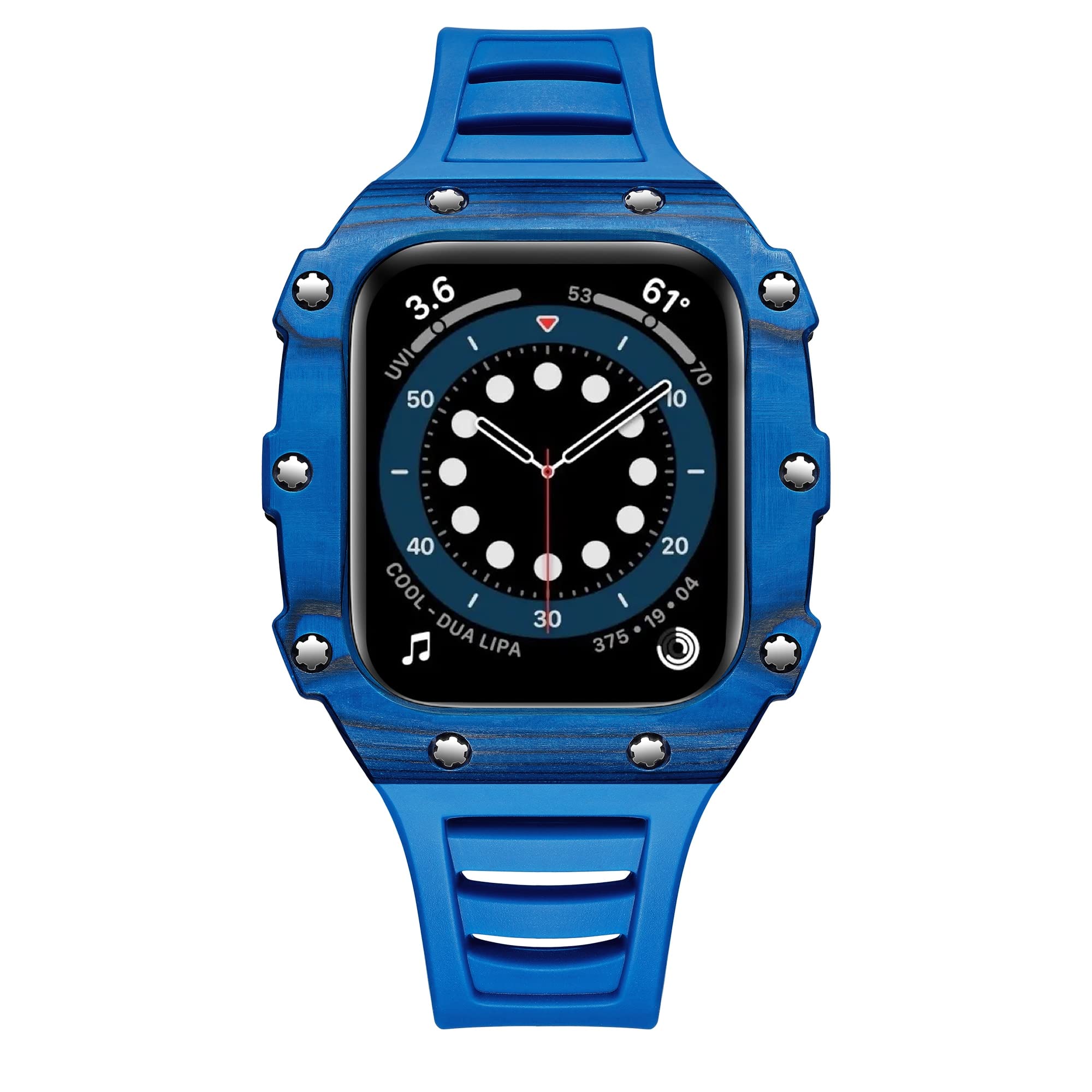 Kit de modification Apple Watch luxe en fibre de carbone et silicone bleu - 8