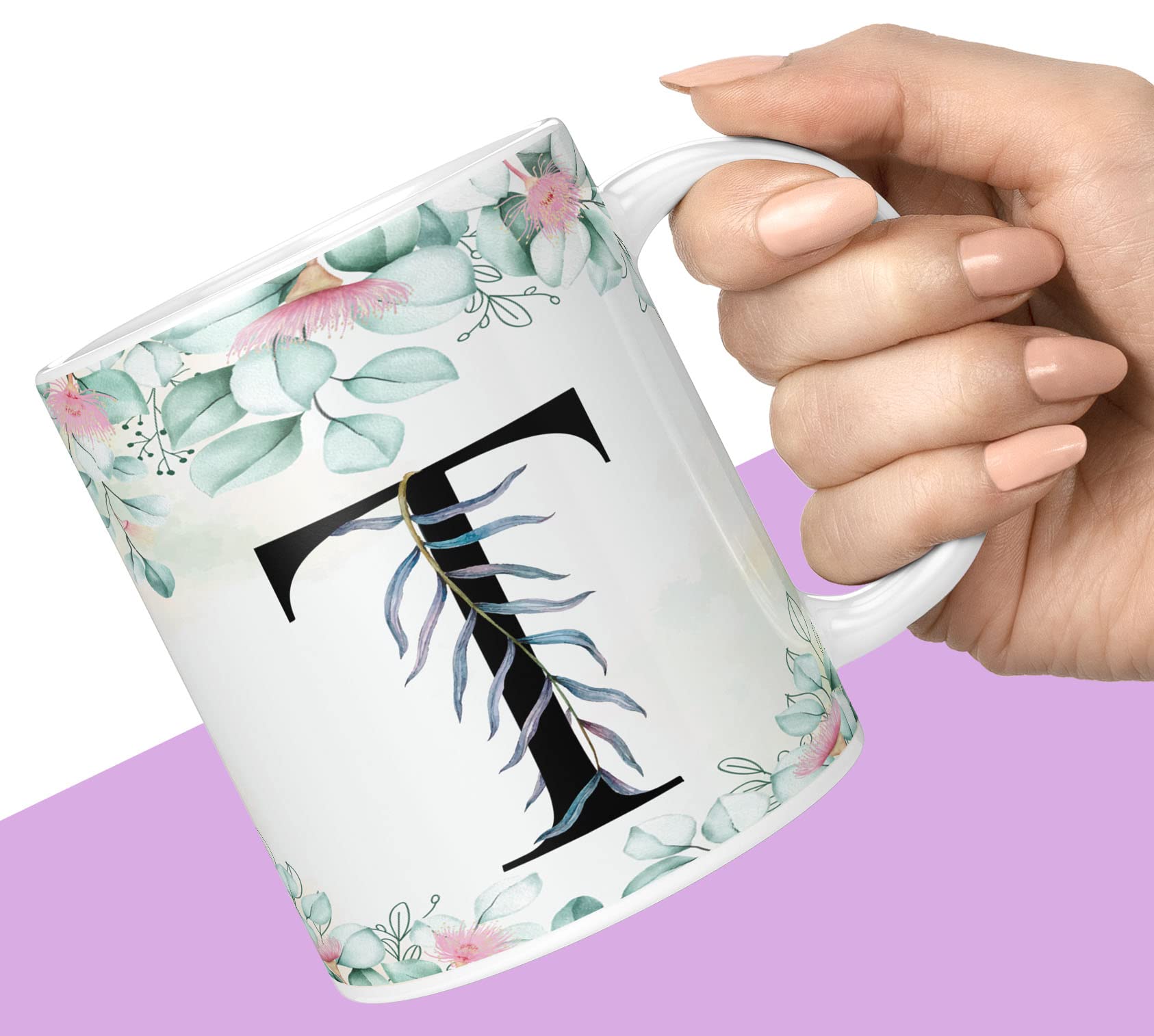 Colorful Floral Alphabet Letter T Printed Coffee Mug For Girls Boys Friends Love Kids Best Gift For Birthday Anniversary Initial Letter T (Microwave Safe Ceramic Tea Coffee Mug-350ml) - ABVWM2 191