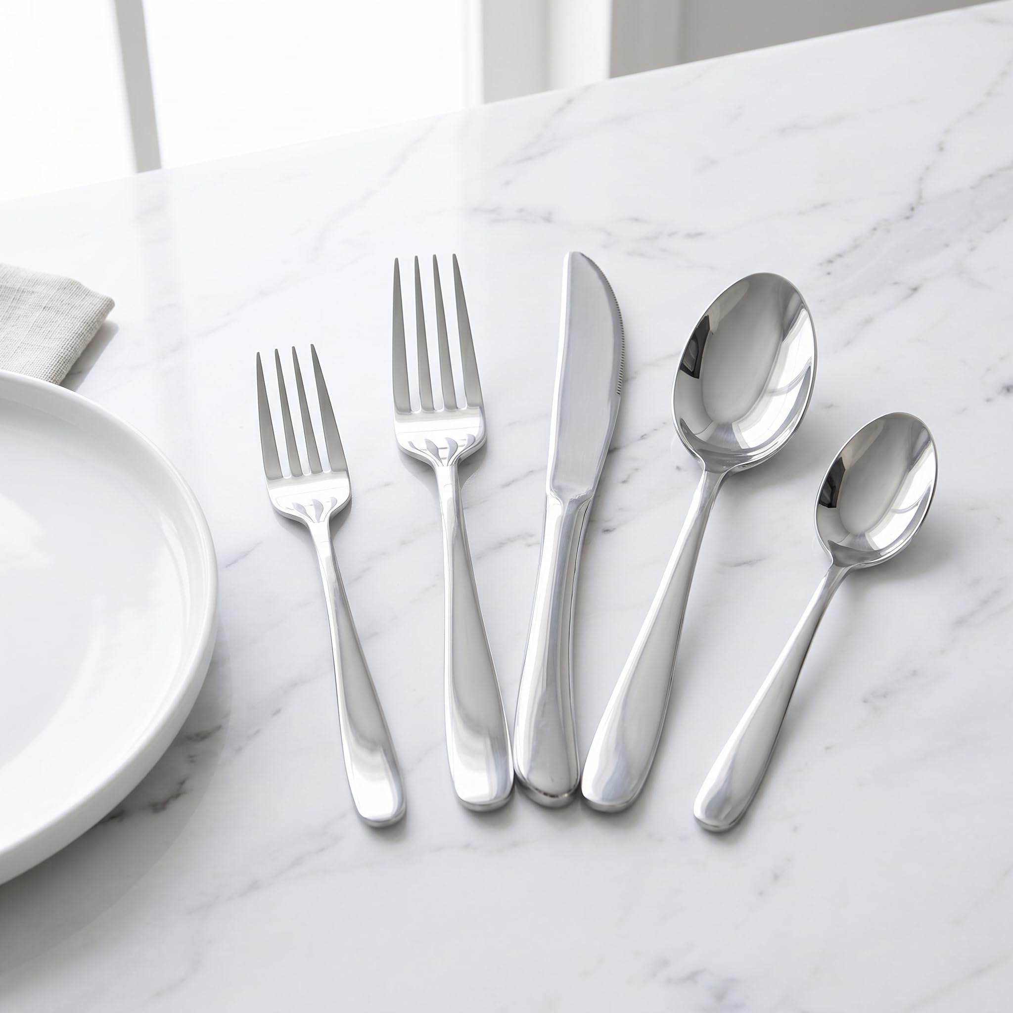 HaWare Besteck-Set für 4/8/12 Besteck, strapazierfähig, Edelstahl, Besteck-Set (NEW) Heavy 40 Pieces for 8-Raindrop Edge silber