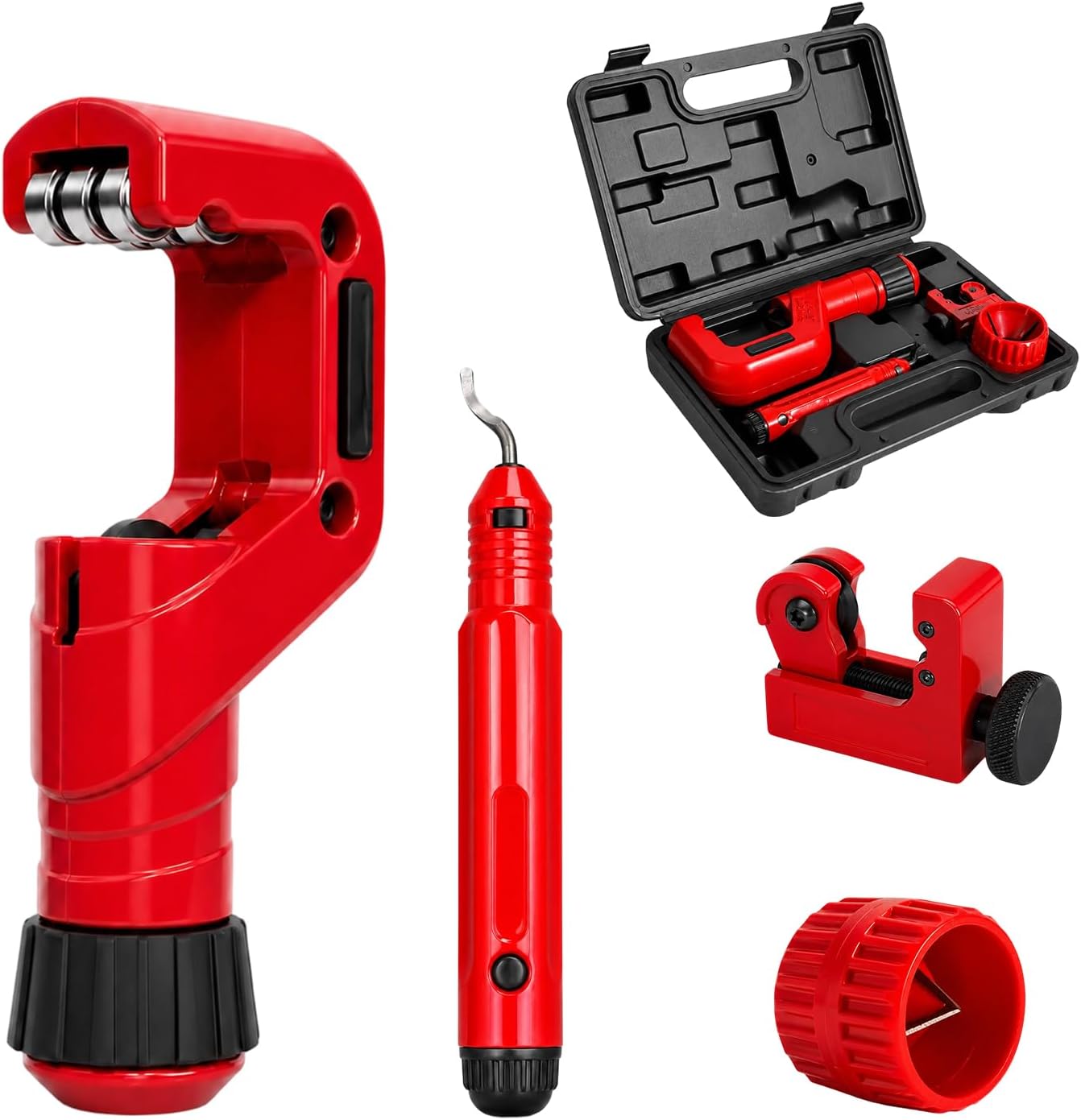 CT-888 Multi-functional Pipe Cutter Set, Heavy Duty Pipe Cutter Kit with 1/8"-7/8" Mini Tubing Cutter, Deburring Tool and Storage Case, Bearing Roller Labor-Saving Cutting Tool for Plumber Maintenance