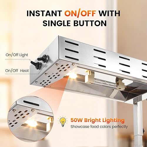 Miniatura 5 de Dyna-Living Calentador de papas fritas  3 niveles de altura ajustable calentador de papas fritas comercial, lámpara eléctrica comercial de calor de