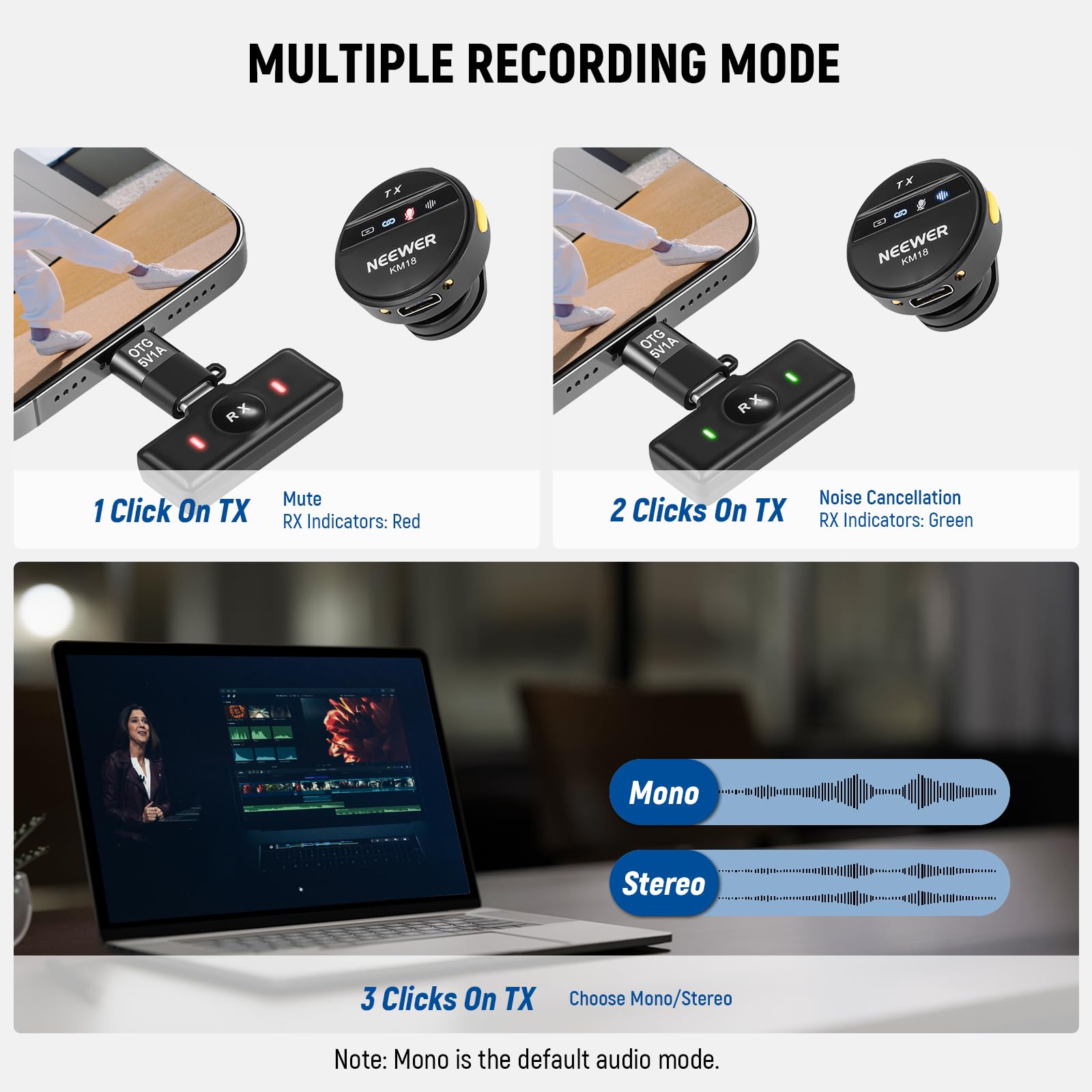 Neewer KM18 Bezprzewodowy mikrofon krawatowy do USB C z etui ładującym, kompatybilny z iPhone/Android/PC/laptopem, 48 kHz/24-bitowy mini mikrofon klapowy, bateria z redukcją szumów, 24 h do nagrywania