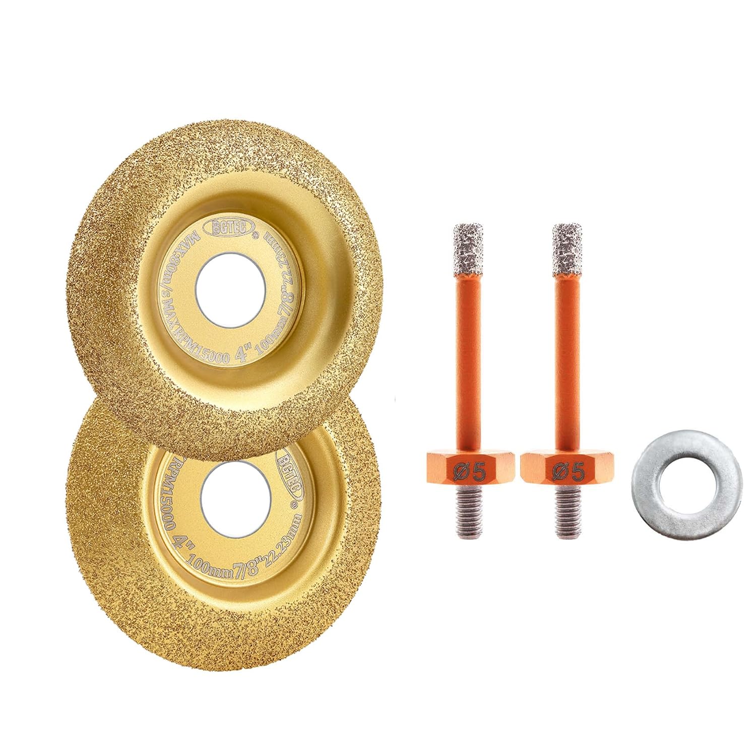 BGTEC Wood Grinding Wheel - 2pcs Angle Grinder Wood Carving Disc Set 4" 100mm with 22.23 Arbor and 2pcs Tile Drill Bit - Diamond Core Drill Bit 3/8"