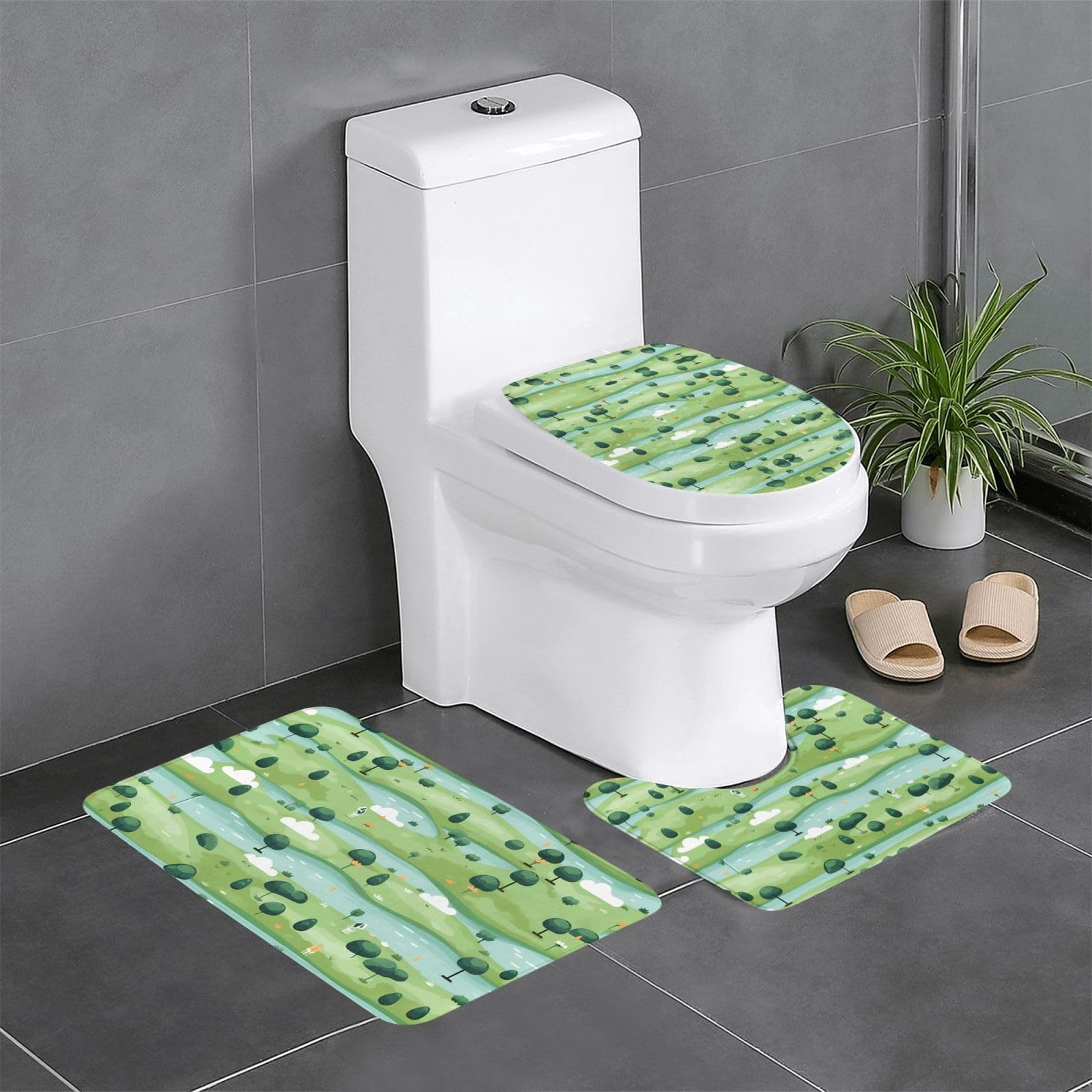Tapis de salle de bain terrain de golf de 3 pièces antidérapants