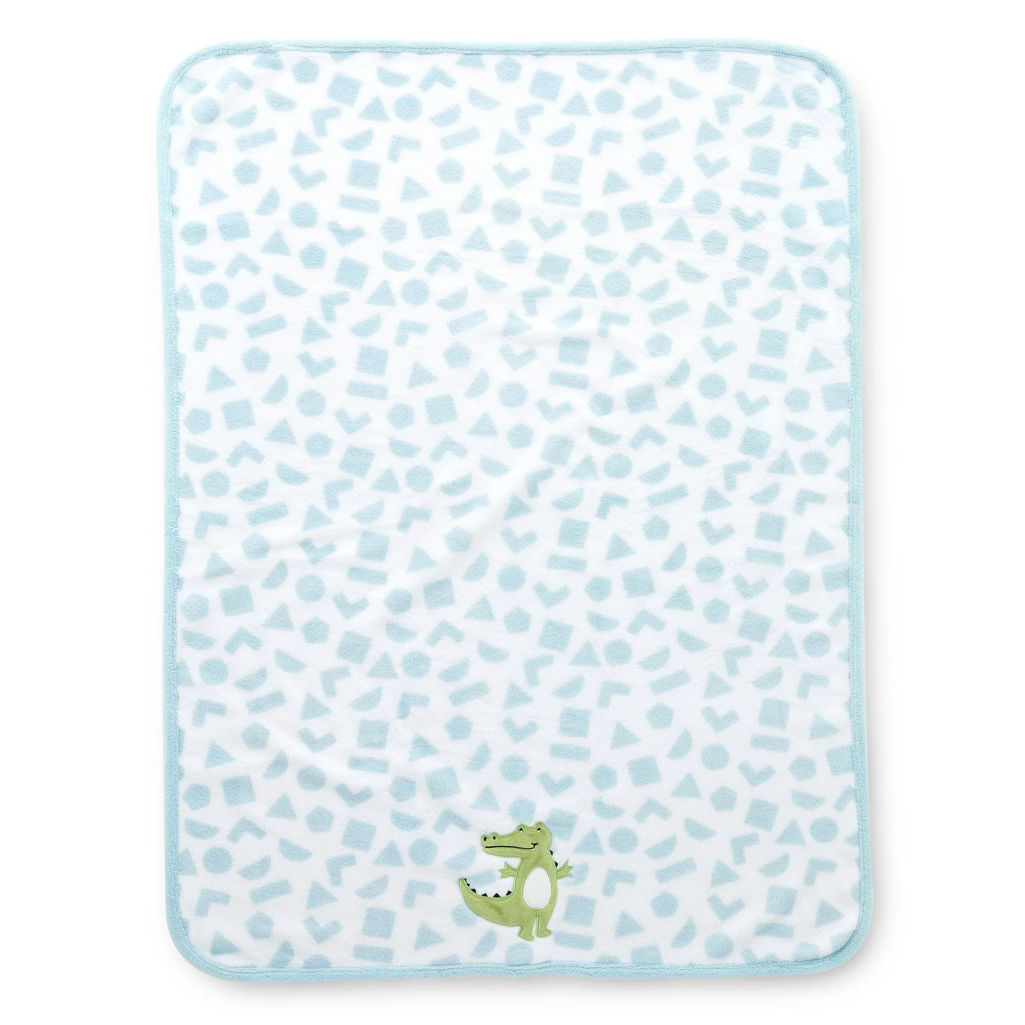 Appliqued Gator Soft Baby Blanket – Plush for Boys, Blue and White Toddler Blanket 30