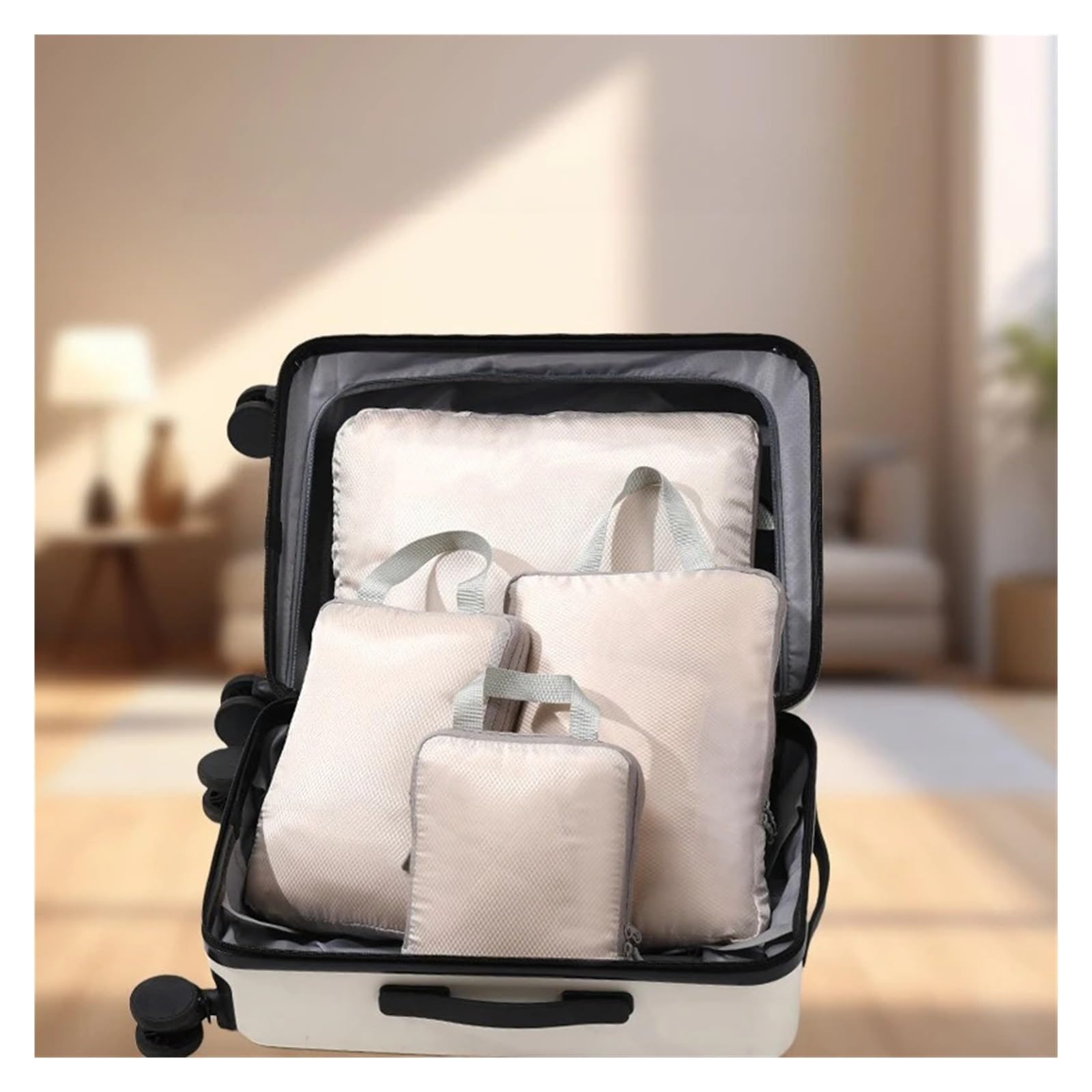 Organizer Valigia Set di borse portaoggetti a compressione impermeabili, organizer in rete nylon for viaggi, campeggio e cubi for riporre bagagli nell'armadio casa(Blue)