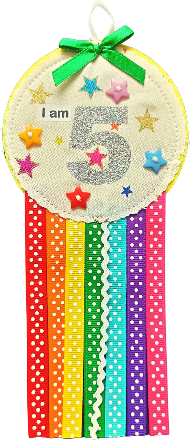 Ditsy Rosettes Rainbow Birthday Rosette Badge, Age 3, 4, 5, 6, 7, 8, 9, Perfect Party Gift card, Birthday Boy