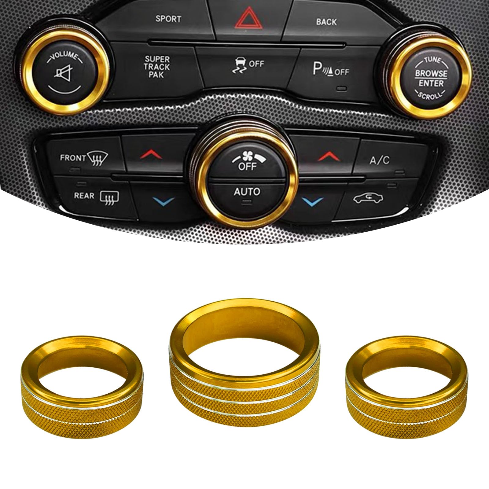 Boutons de climatiseur Challenger Durango 2015-2022 en aluminium rouge bague de protection AC - 7