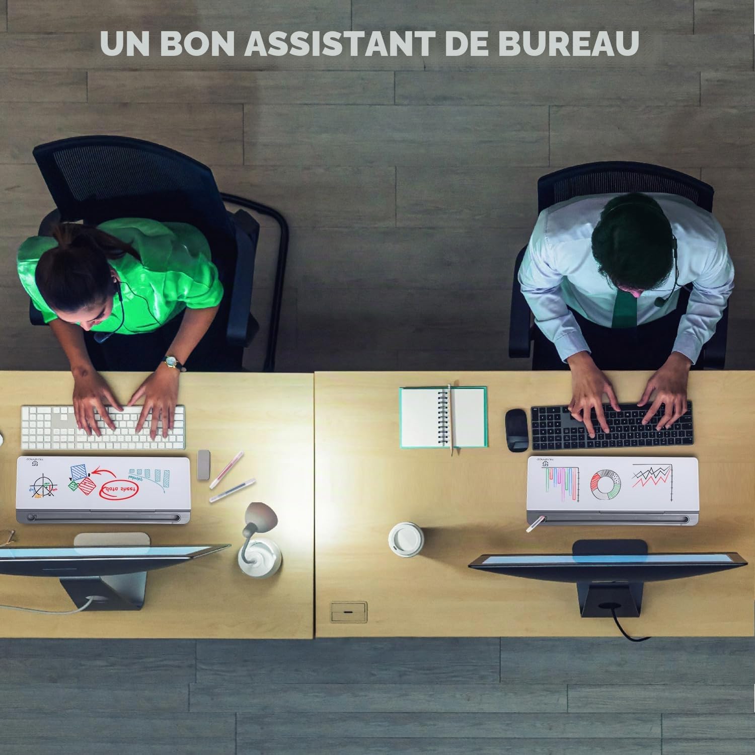 Petit tableau blanc de bureau en verre effaçable à sec – Support de clavier d'ordinateur avec tiroir, organiseurs de bureau avec accessoires pour bureau, maison, fournitures scolaires