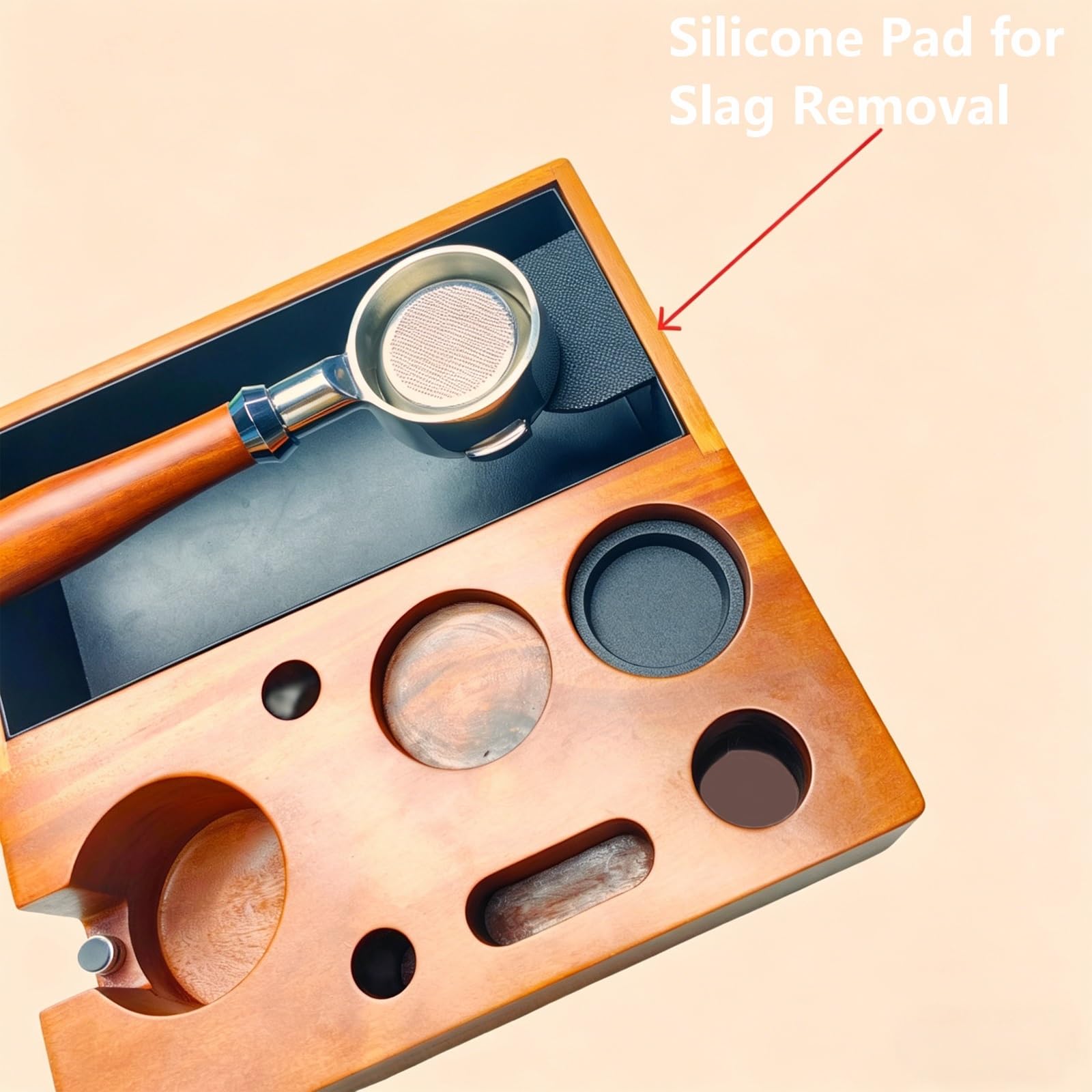 Knock Box - Stazione di pressatura del caffè in legno di noce, design ergonomico con base antiscivolo, scatola di compressione per manici da 51 mm, 53 mm e 58 mm, ideale per casa, ufficio e bar (53 mm