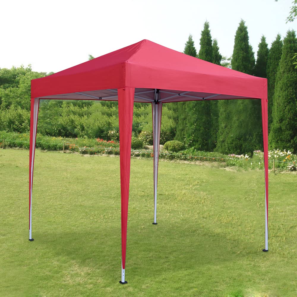 Pop Up Canopy 2x2m Gazebo Marquee Garden Awning Party Tent Canopy 4 polyester sidewalls (Red)