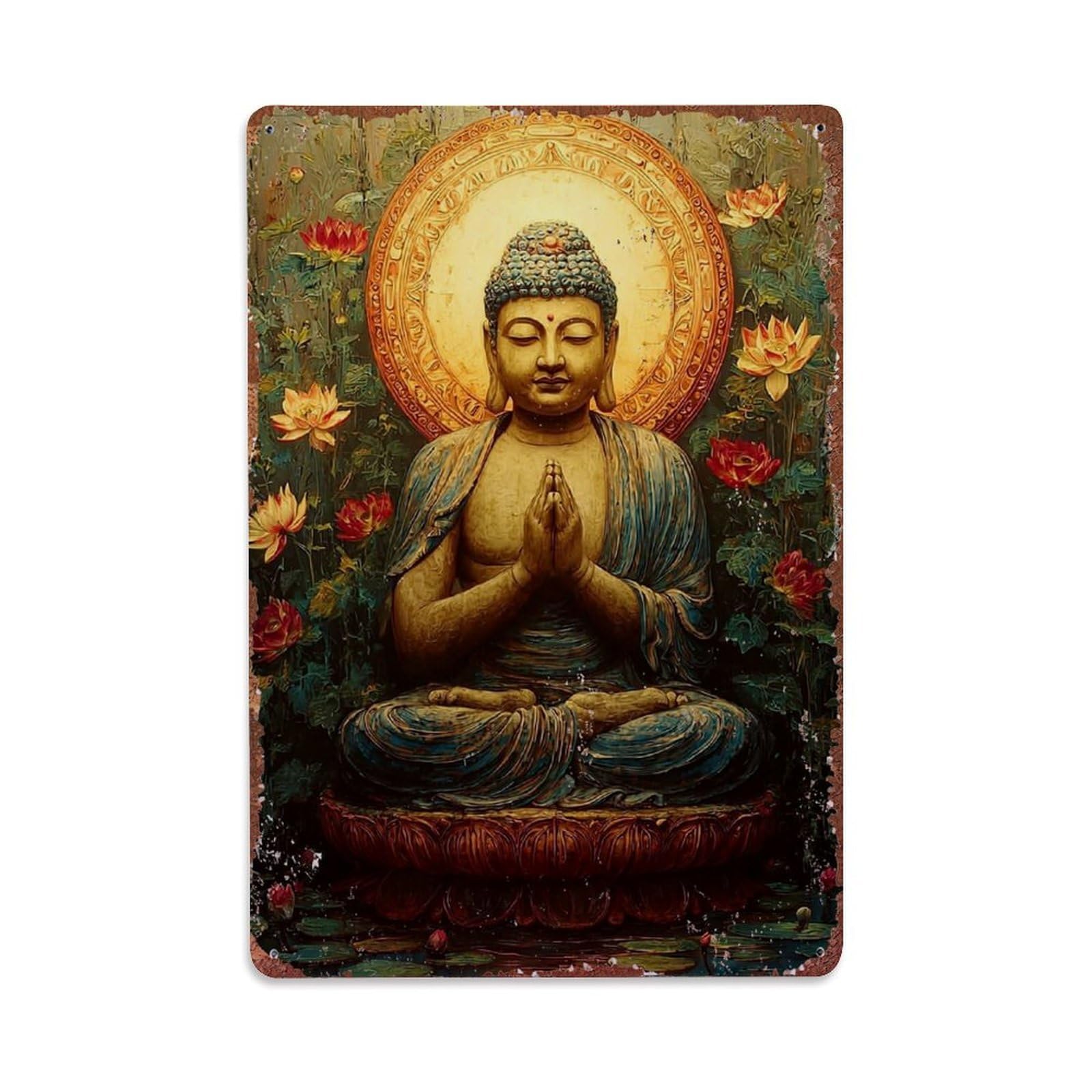 Buddha Lotus Floral Mandala Art Tin Sign Metal Poster Vintage Metal Signs for Home Man Cave Bar Cafe Kitchen laundry room Wall Decorations Gift 8x12Inch