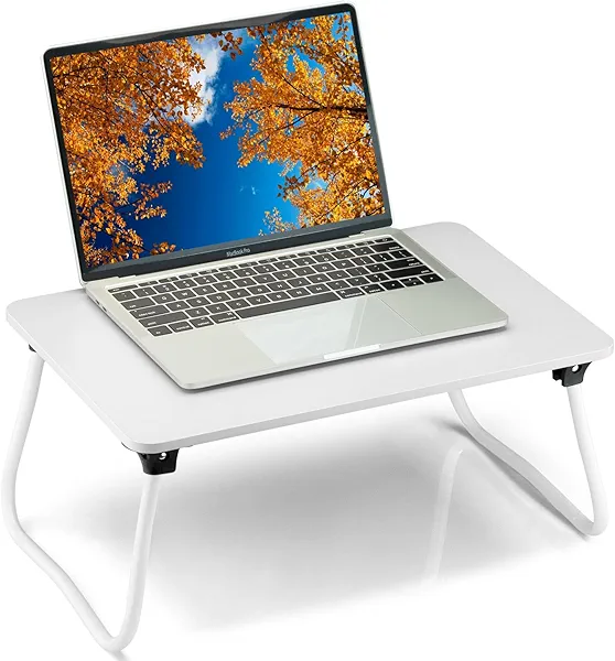 Komlyar Portable Lap Desk Bed Desk Lap Table Bed Table, Laptop Stand Breakfast Serving Tray, Foldable & Lightweight Mini Table, Lap Tablet Desk for Sofa Couch Floor - White