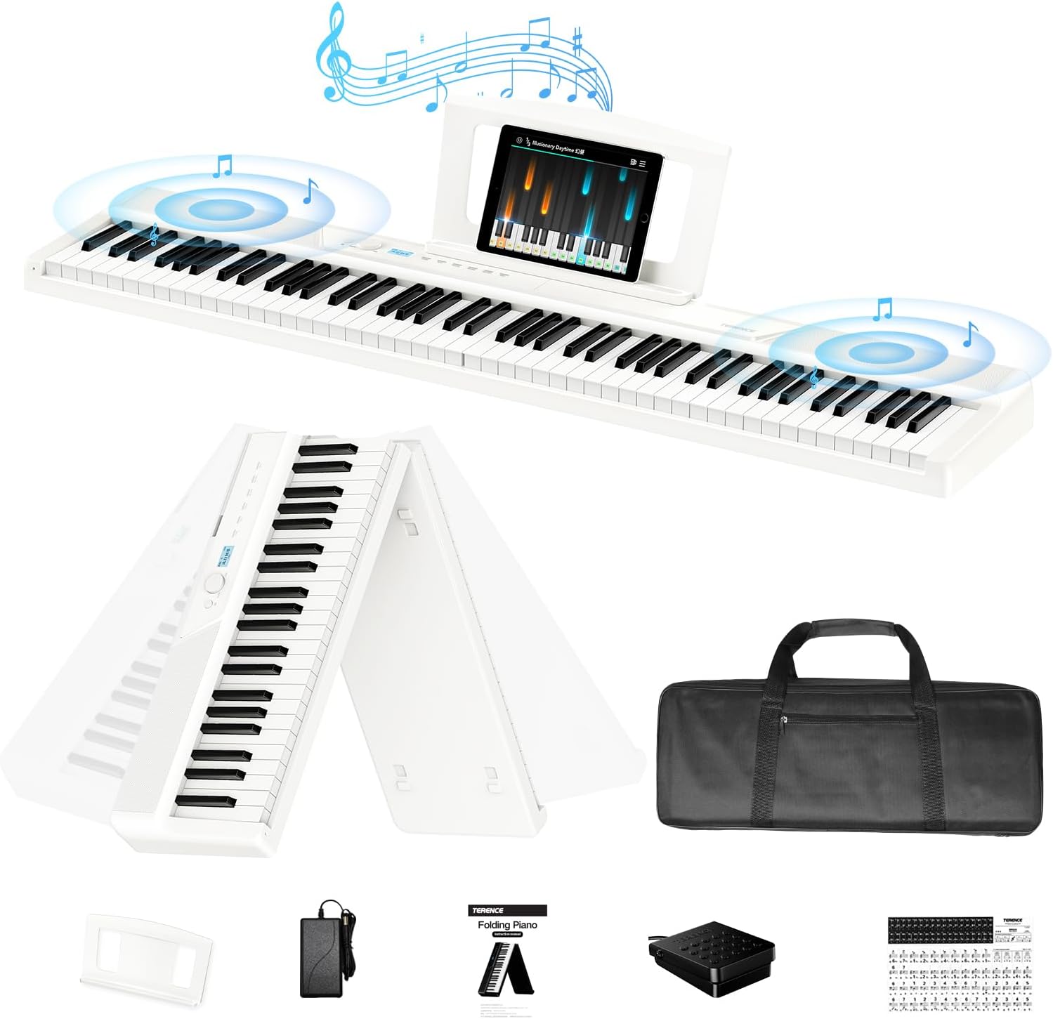 Keyboard Piano 88 Keys V50 Digital Piano Weighted Dynamic Keyboard 30W Speakers Touch-Sensitive Control Panel Inbuilt Video and Audio Recording Feature Headphone and External Speaker Support (White)