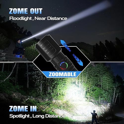 Miniatura 2 de Linternas tácticas de alta luminosidad recargable, 3 modos LED impermeable zoomable, linterna pequeña de mano, luz de flash de brillo ajustable para