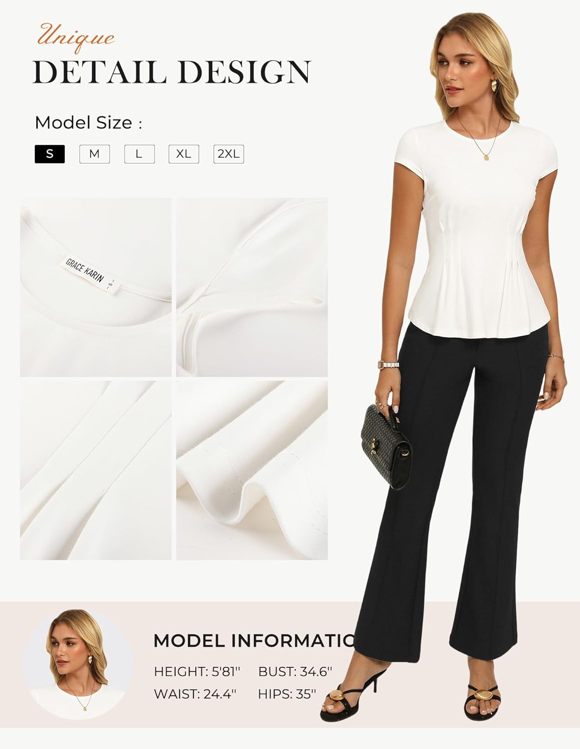 GRACE KARIN Womens Dressy Casual Peplum Tops, 2026 Cap Sleeve Work Blouses, Spring Summer Crew Neck Business Shirts - Image 3