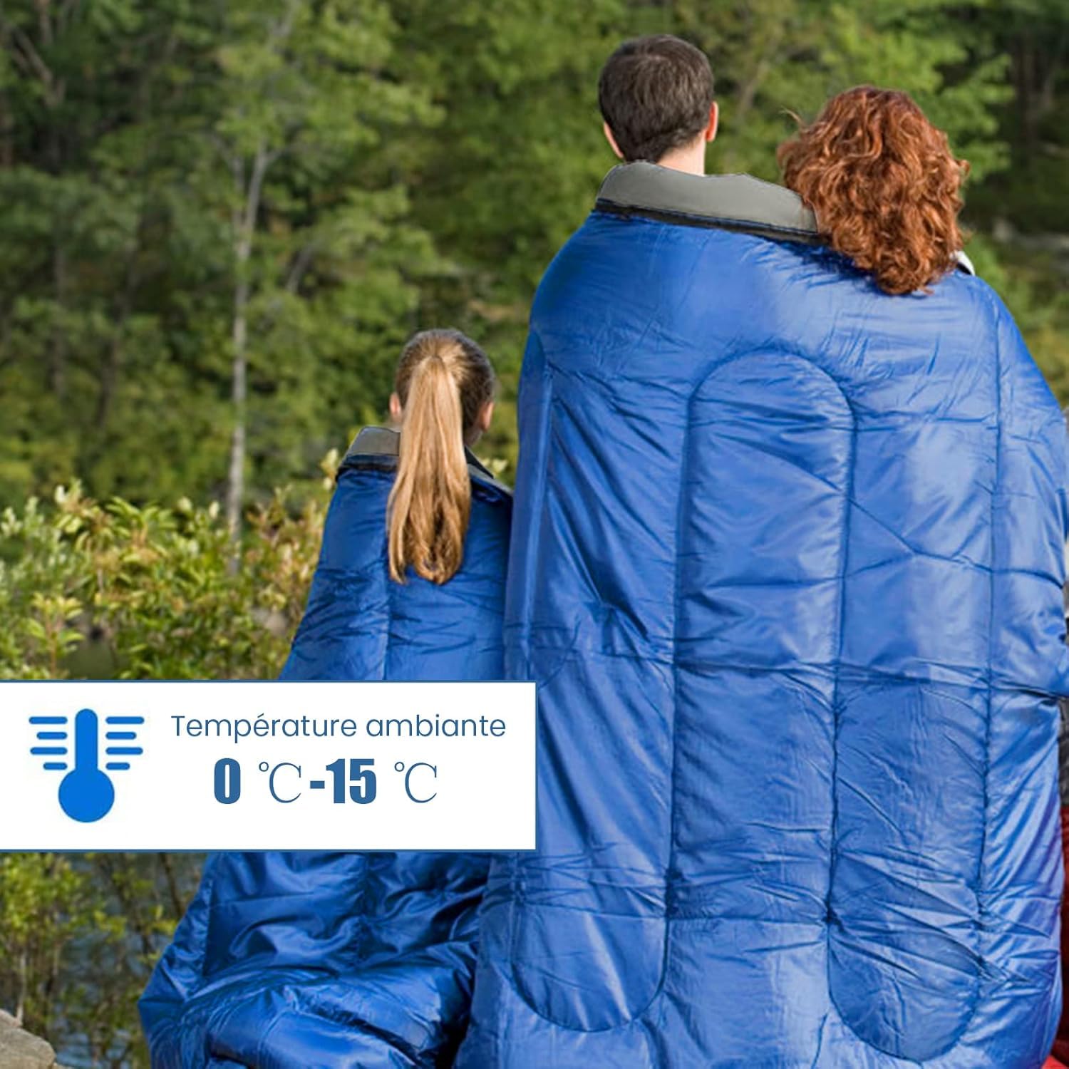 GYMAX Sac de Couchage Adulte pour 2 Personnes avec Oreillers | Imperméable et Léger pour Camping et Randonnée, 3 Saisons, Rectangulaire Spliceable, Fermetures Éclairs, 220 x 150 cm
