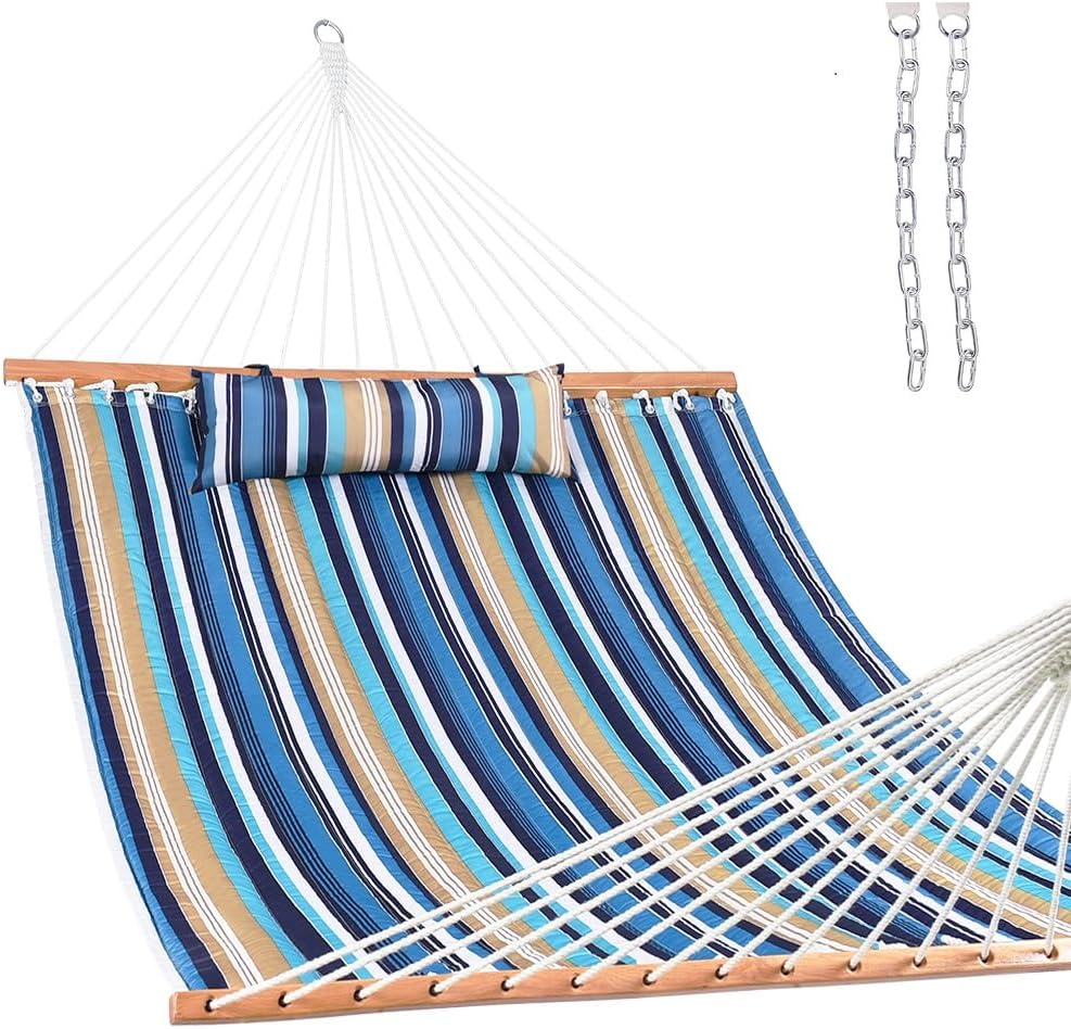 Lazy Daze Hammocks 12 FT Quilted Fabric Double Hammock with Spreader Bars and Detachable Pillow, 450lbs Weight Capacity