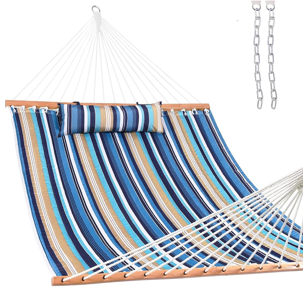 Lazy Daze Hammocks 12 FT Quilted Fabric Double Hammock with Spreader Bars and Detachable Pillow, 450lbs Weight Capacity