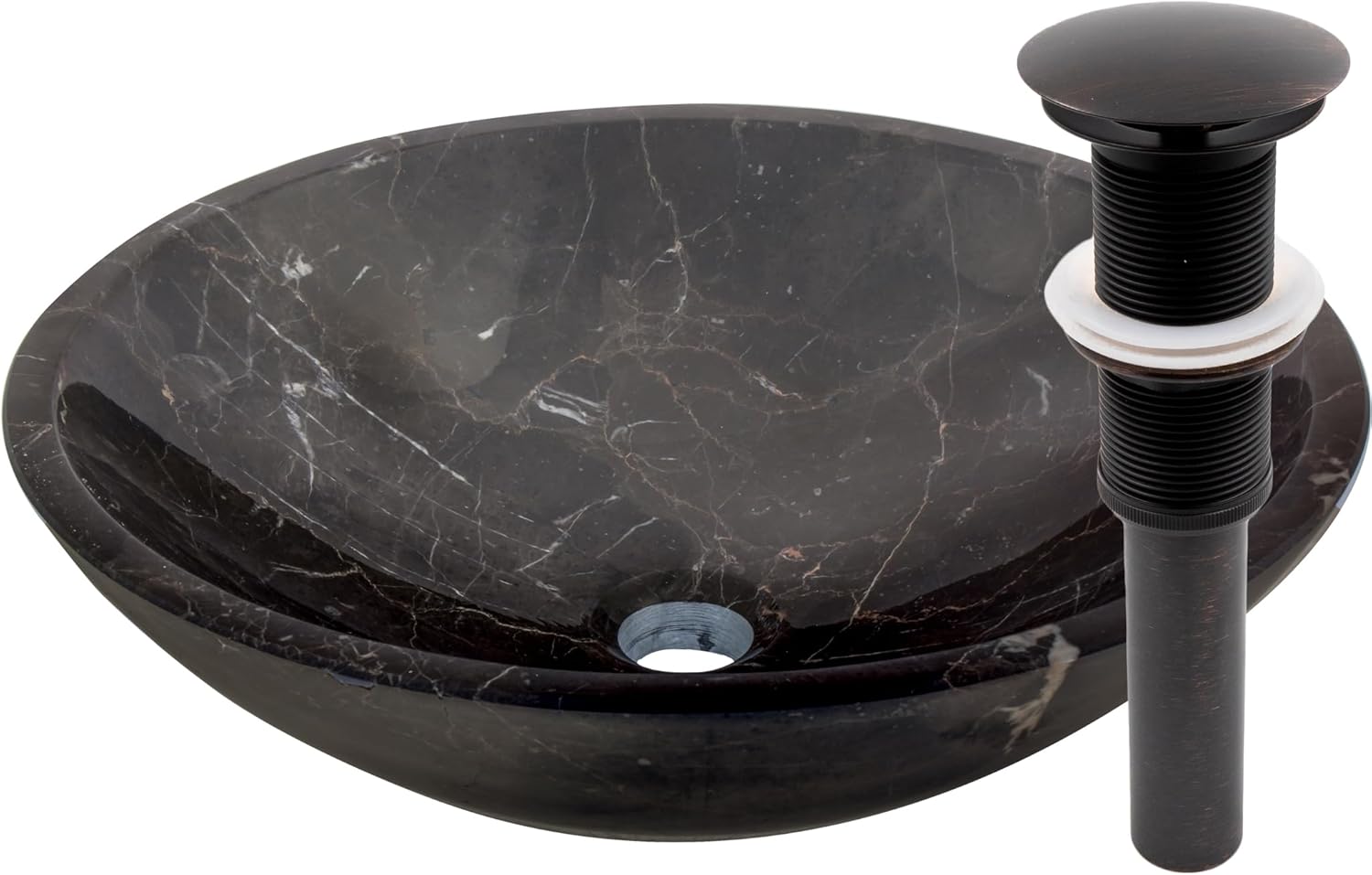 Novatto Coffee Marble Vessel Sink and Oil Rubbed Bronze Umbrella Drain