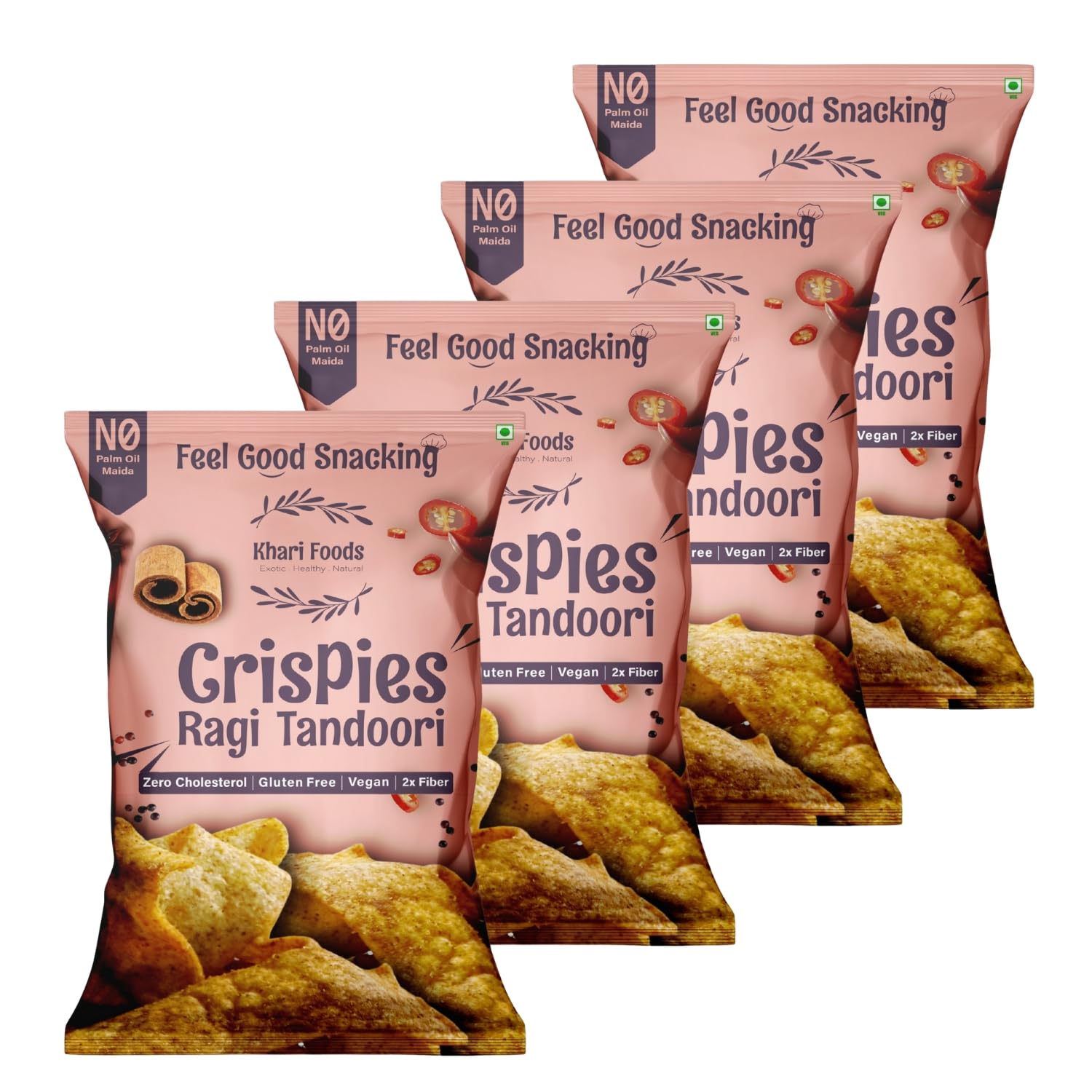 Khari Foods – Ragi Chips – 50g x 4 Healthy Snacks Combo – Gluten Free, Vegan, High Fibre, No Palm Oil – Millet Chips Made with Ragi for Nutritious, Crunchy, Zero Cholesterol Snacking