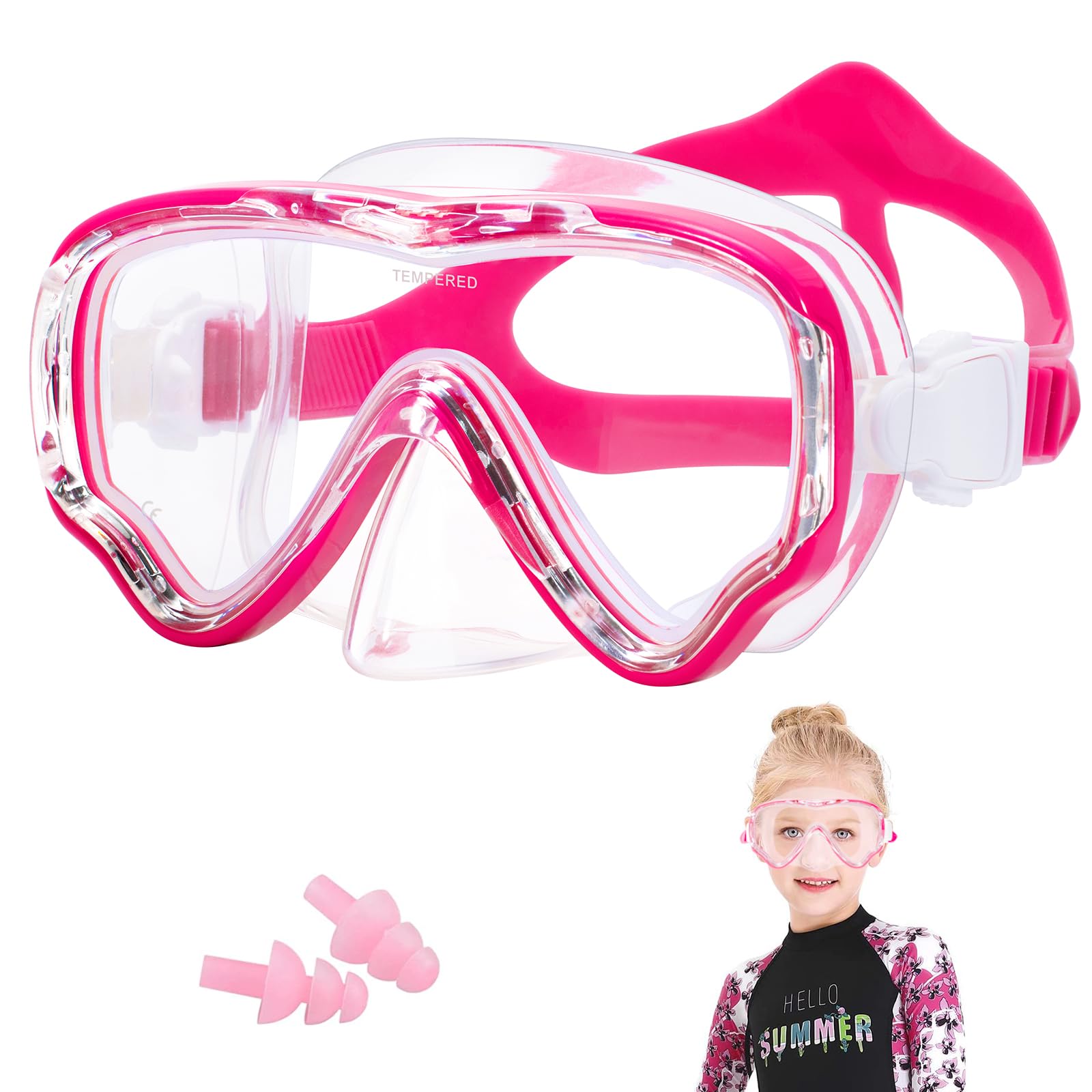 HIKOTEY Gafas de natación para niños, Gafas de Buceo para niños (4-12 años) con antivaho, máscara de Buceo con Tapones para los oídos, antifugas, máscara de esnórquel para niños, niñas