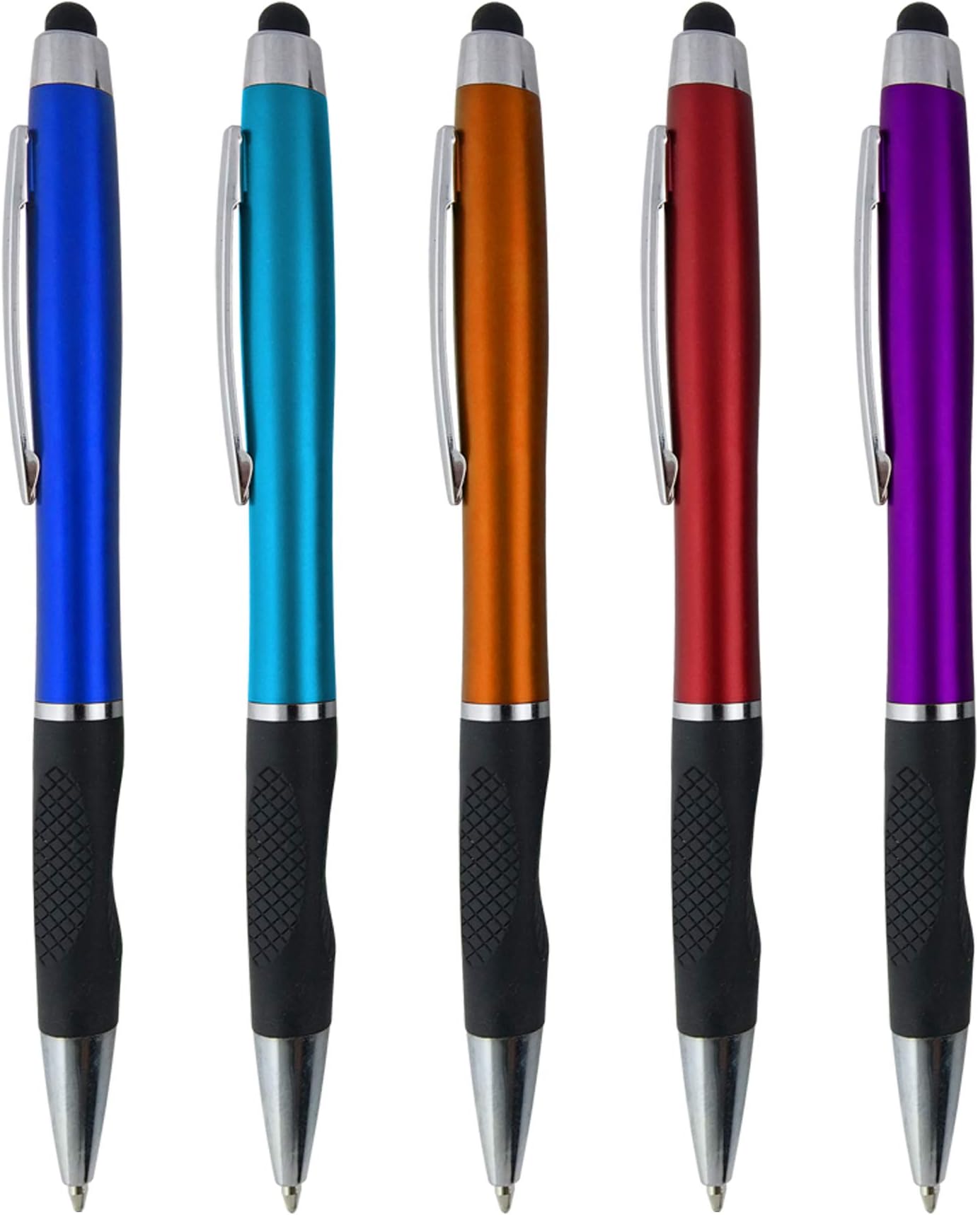 SyPen 2-1Twist Action Stylish Metallic Capacitive Stylus with Comfort Grip Ball Point Black Ink Pen for Touchscreen Devices, iPhone, Ipad, Android Tablets (5-Pack)