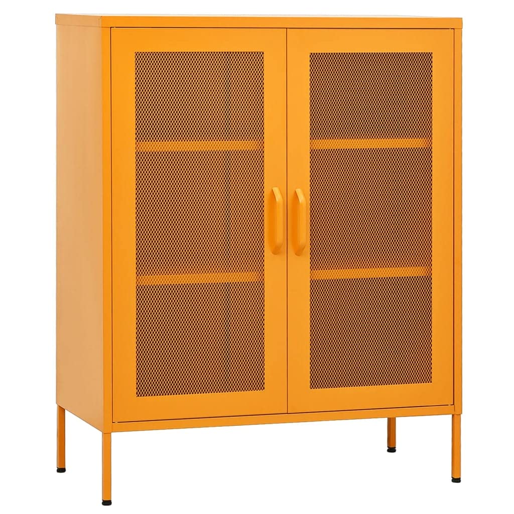 Armadio da ufficio, autoportante, in metallo, per aziende, ufficio, scuola, giallo senape, 80 x 35 x 101,5 cm, in acciaio (facile da montare)