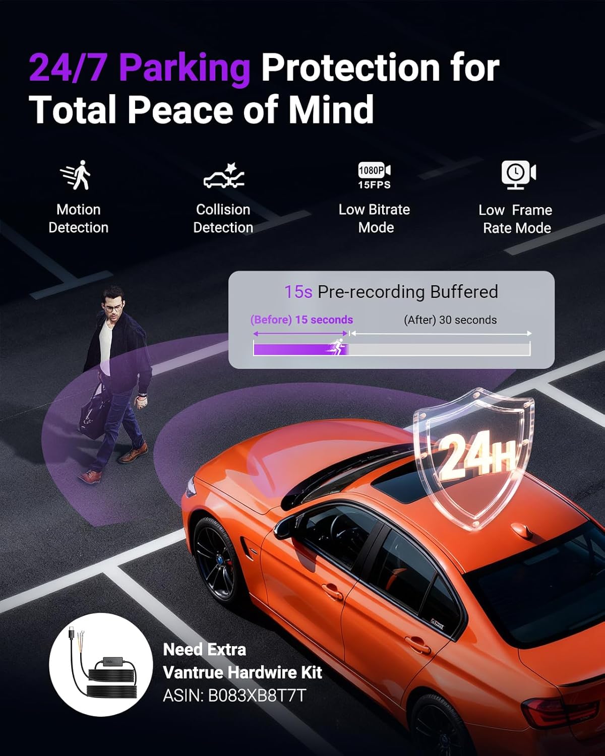 Vantrue S1 Pro Dash Cam Front STARVIS 2, 2.7K Mini Dash Camera for Cars, ADAS, App Control, Built-in WiFi GPS, G-Sensor, Loop Recording, Night Vision, 24H Parking Mode, 158°, 2" IPS, Support 1TB Max - Image 3