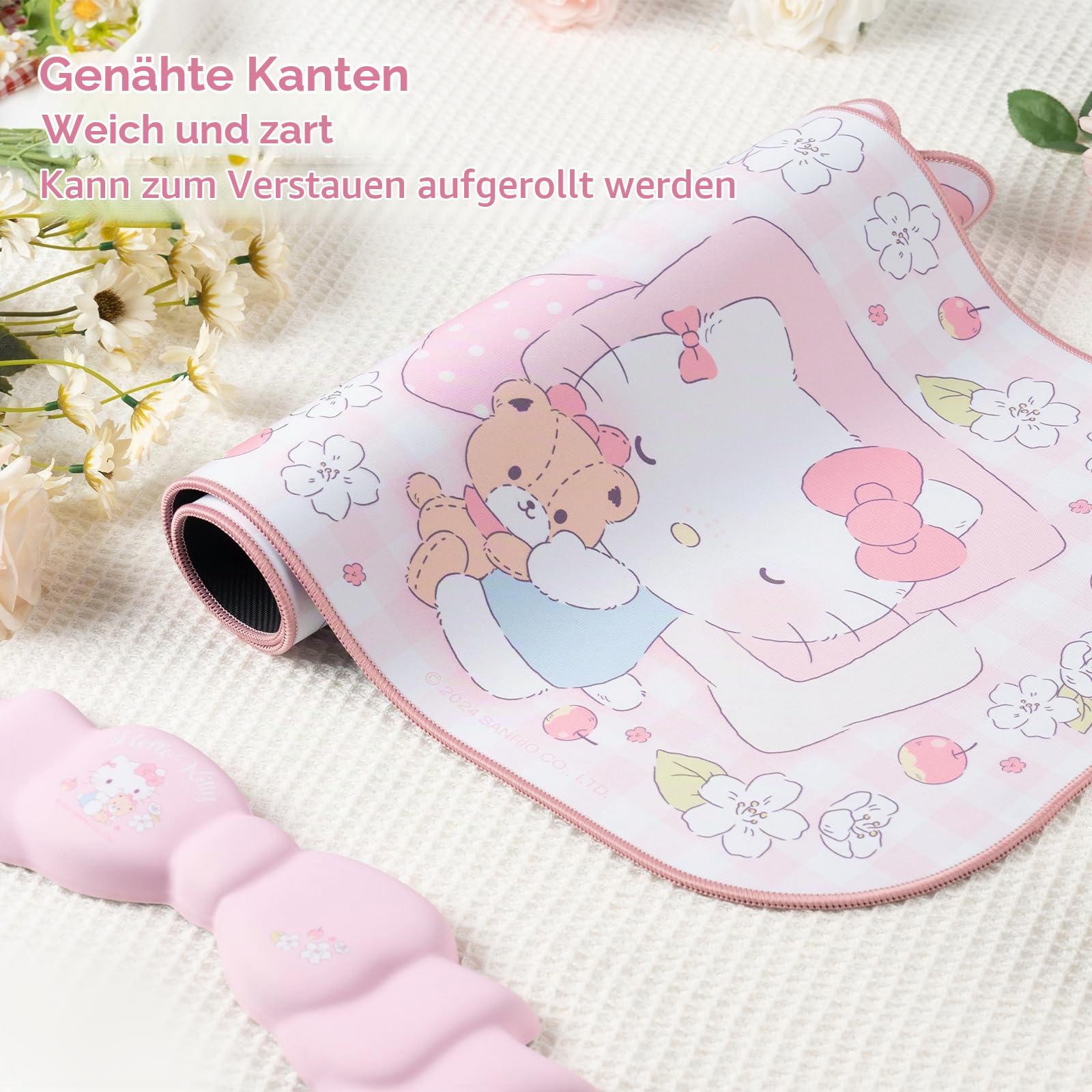 Kuitmor Anime Mauspad & Handgelenkauflage, rutschfeste Unterlage, Ergonomisch für Tastatur & Maus, Weich & stützend, Für Gaming, Home-Office, PC (Rosa + Handgelenkauflage)