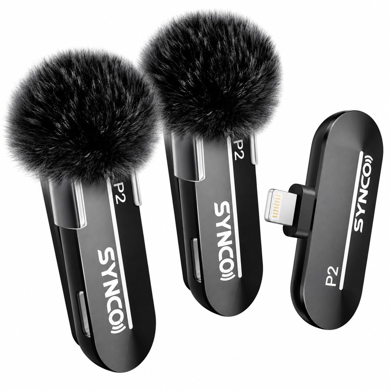 SYNCO 2-pak bezprzewodowych mikrofonów krawatowych do iPhone'a, P2XL Professional Lapel Mics do Tiktok, YouTube, strumieniowania, nagrywania wideo vloga, mikrofon bezprzewodowy do iPhone'a 14/13/12/11