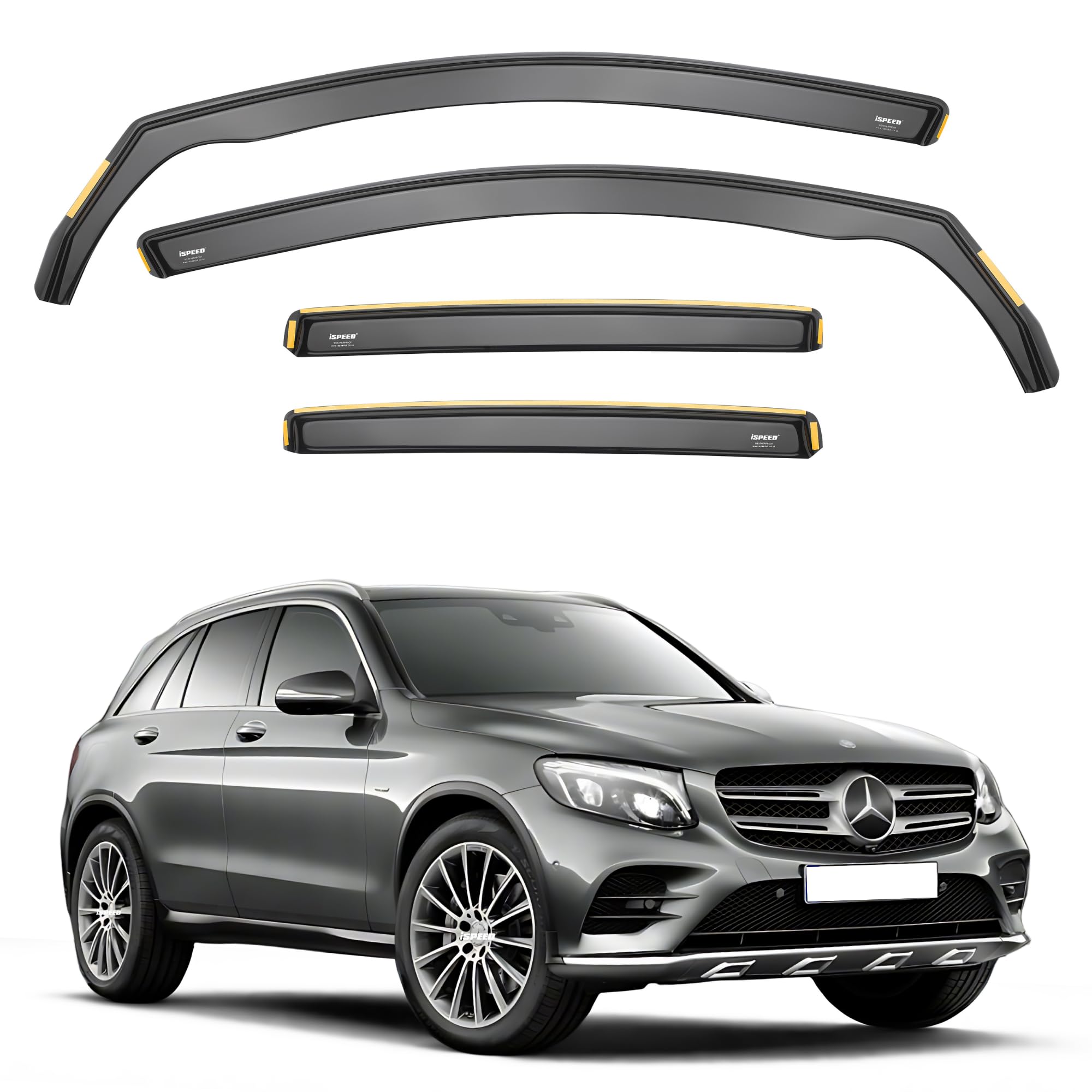 ISPEED Wind Deflectors for Mercedes GLC MK1 X253 2016-2022 5 Door SUV 4pc - Keep Your Car Ventilated in Rain - Reduce Wind Turbulence - Tinted, In-Channel Type (Does not fit Coupe)