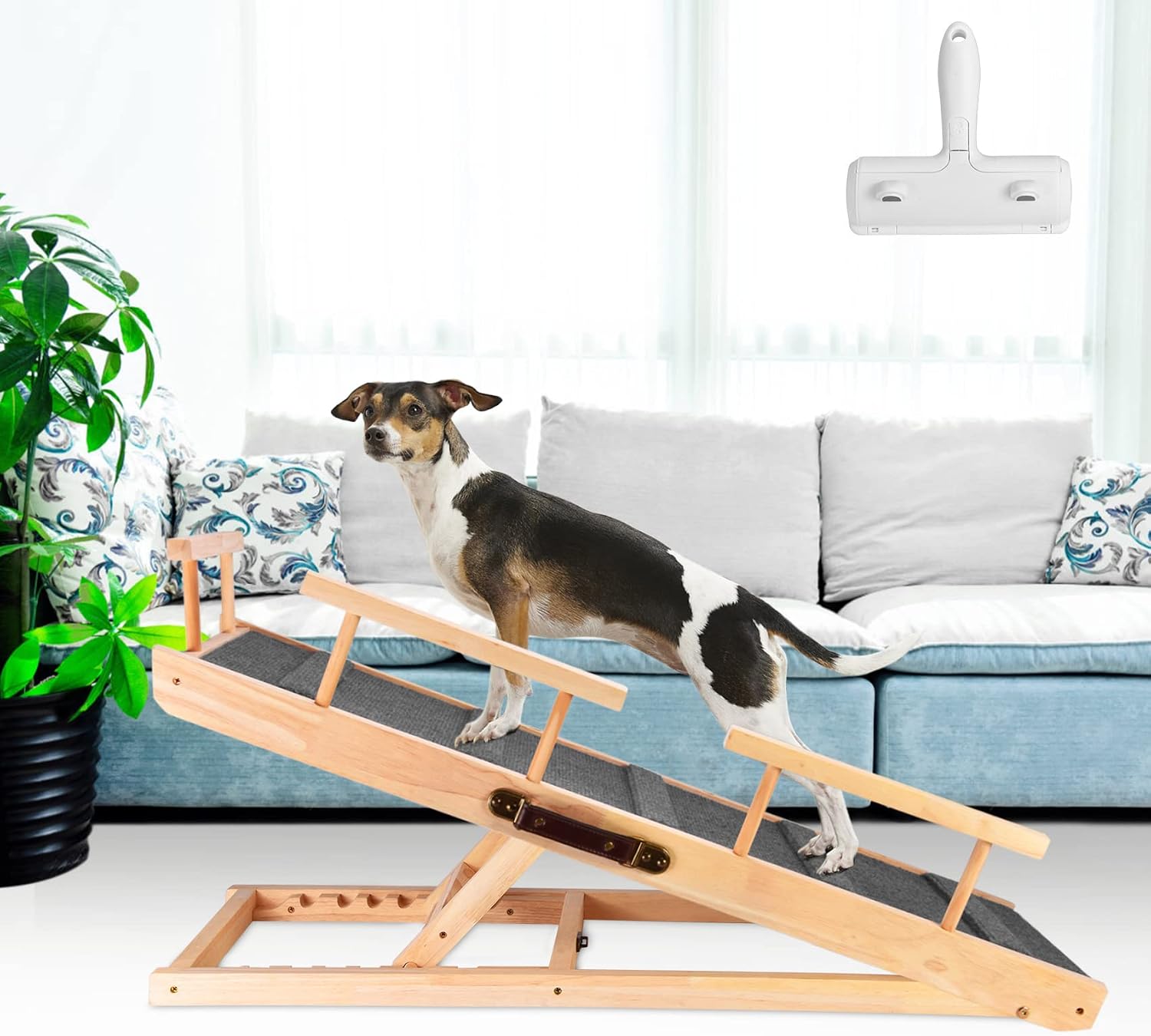 Suteck Wooden Adjustable Dog Ramp with Safety Side, 200LBS Loads Folding Pet Ramp w/Portable Handle for All Dogs Cats for Car Couch Bed…