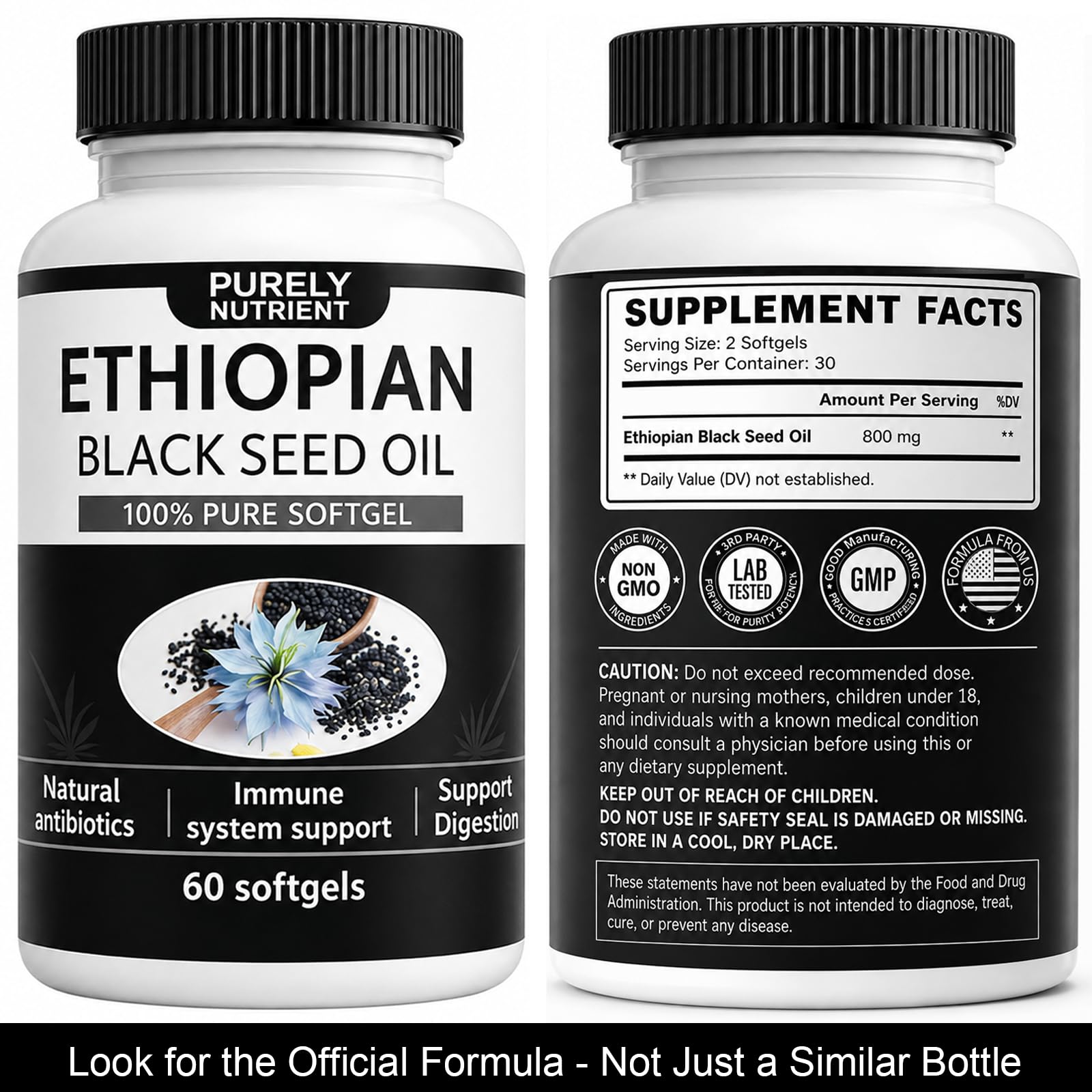 Purely Nutrient Ethiopian Black Seed Oil - Cold-Pressed Nigella Sativa Seed Oil, High Thymoquinone Formula, Non-GMO, Gluten Free - 60 Count(1pc) — Amazon image 2