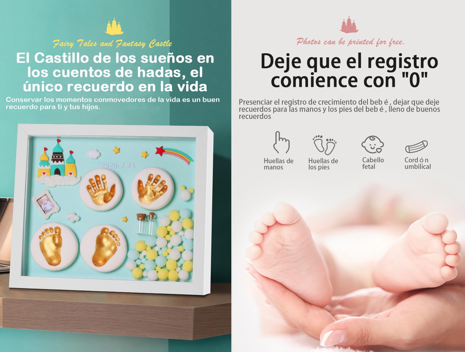 Bebé Huellas Mano y Huellas Kit de Marco,Huella de La Mano y Pies Del Recién Nacido de Recuerdo de Huella,Molde de Arcilla Natural Segura,Marco de Fotos Decoración